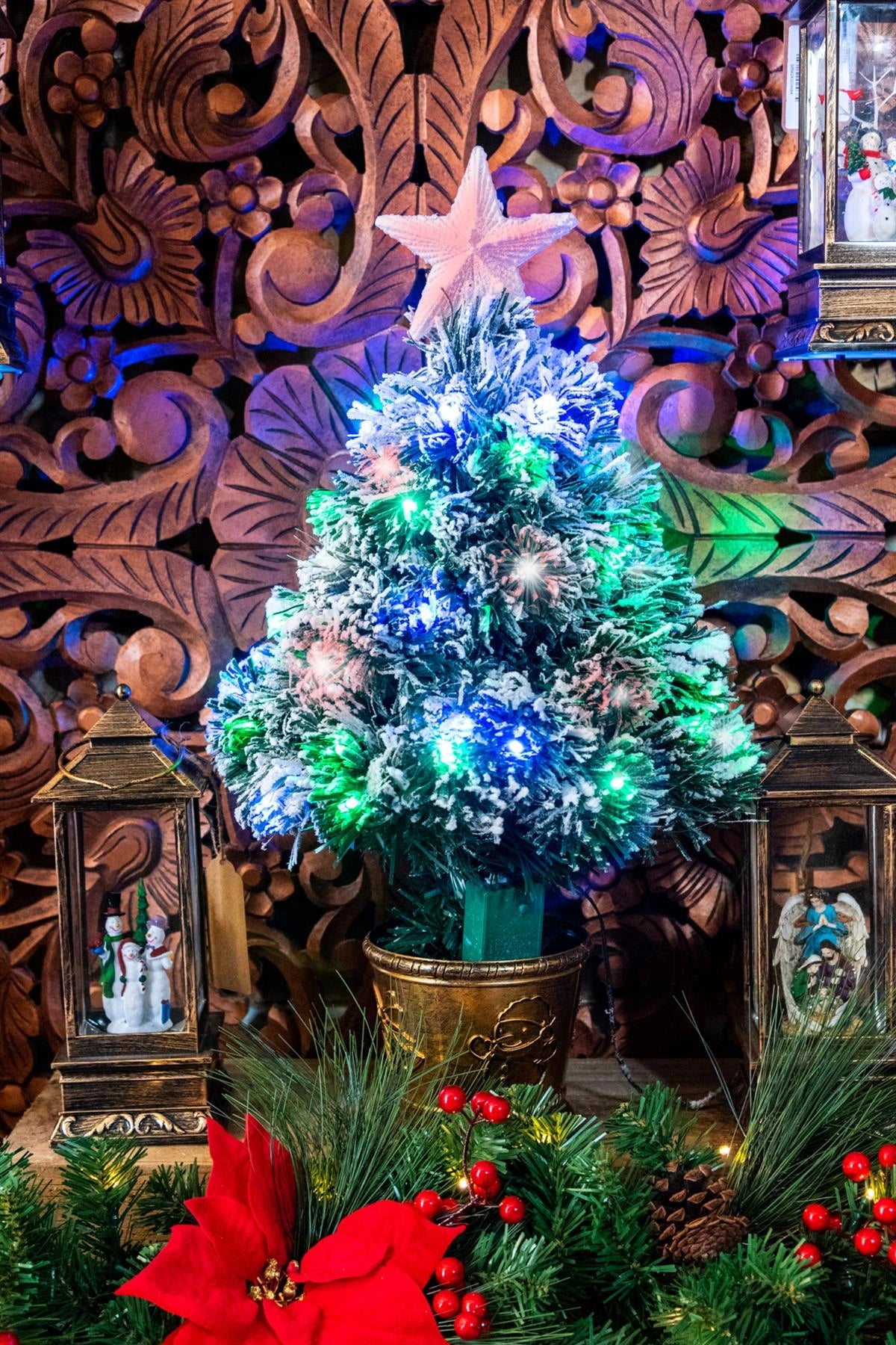 Pre-Lit Christmas Tree Fiber Optic Pine LED Lights Xmas Decor Frosted Aurora 2FT