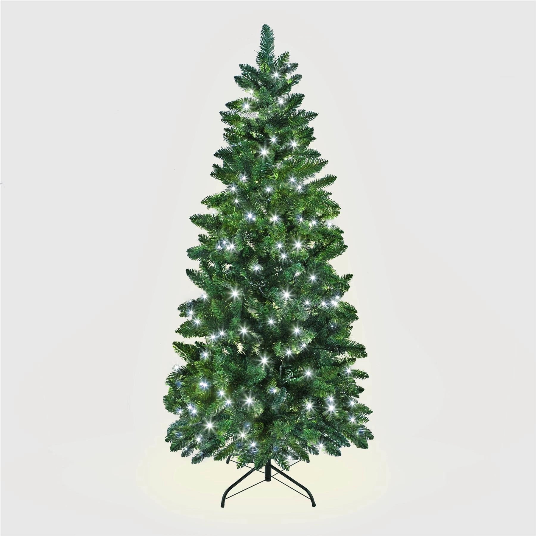 Slim Pre Lit Christmas Tree Pencil Pine Green Artificial Bushy XMAS Decor 4FT UK