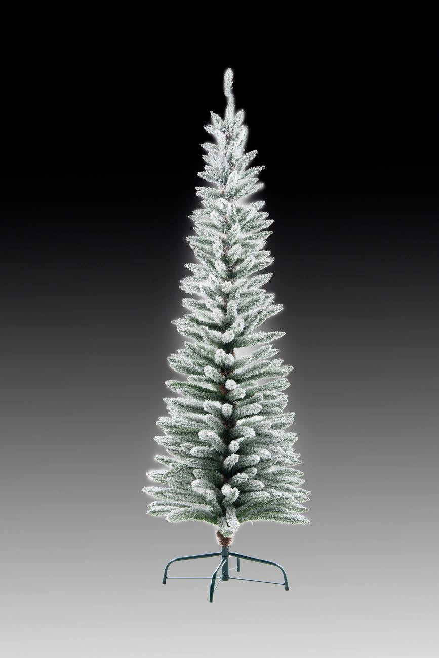 SHATCHI 4Ft-8Ft Artificial Slim Christmas Pencil Tree Holiday Home Decorations with Pointed Tips and Metal Stand Green/Black/White/Grey, Snow Flock, 6ft