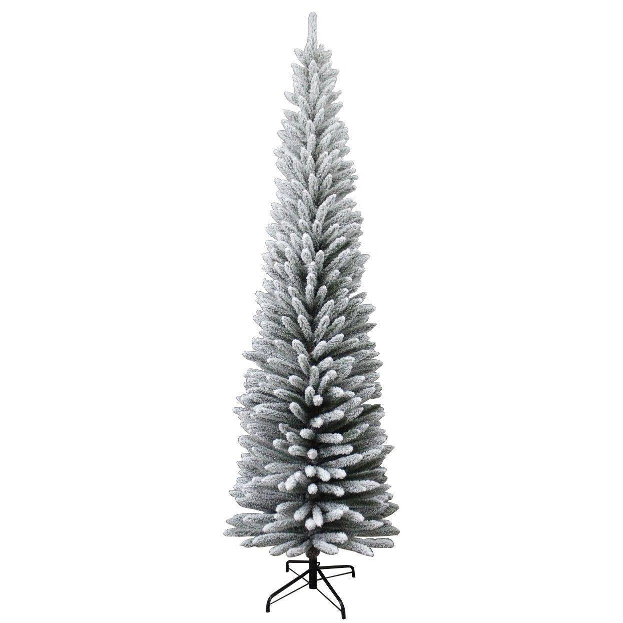 Snow Covered Slim Christmas Tree Pencil Artificial Bushy Pine XMAS HomeDecor 6FT