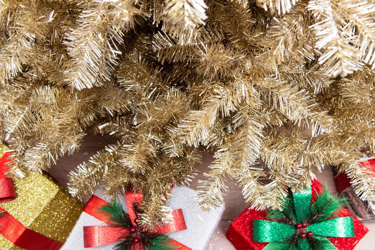 Champagne Gold Christmas Tree Artificial Bushy Tinsel Tip Xmas Home Decor 6FT UK