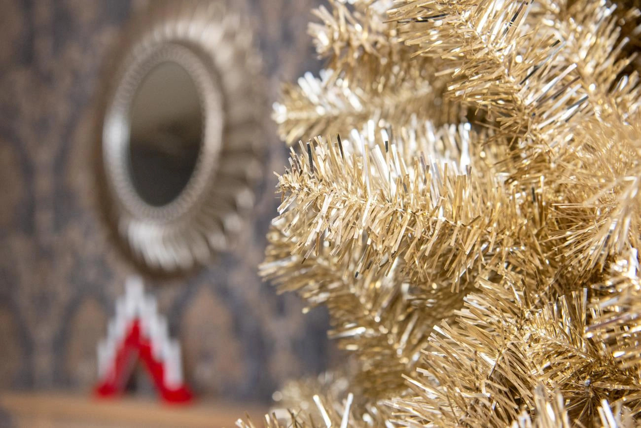 Champagne Gold Christmas Tree Artificial Bushy Tinsel Tip Xmas Home Decor 6FT UK