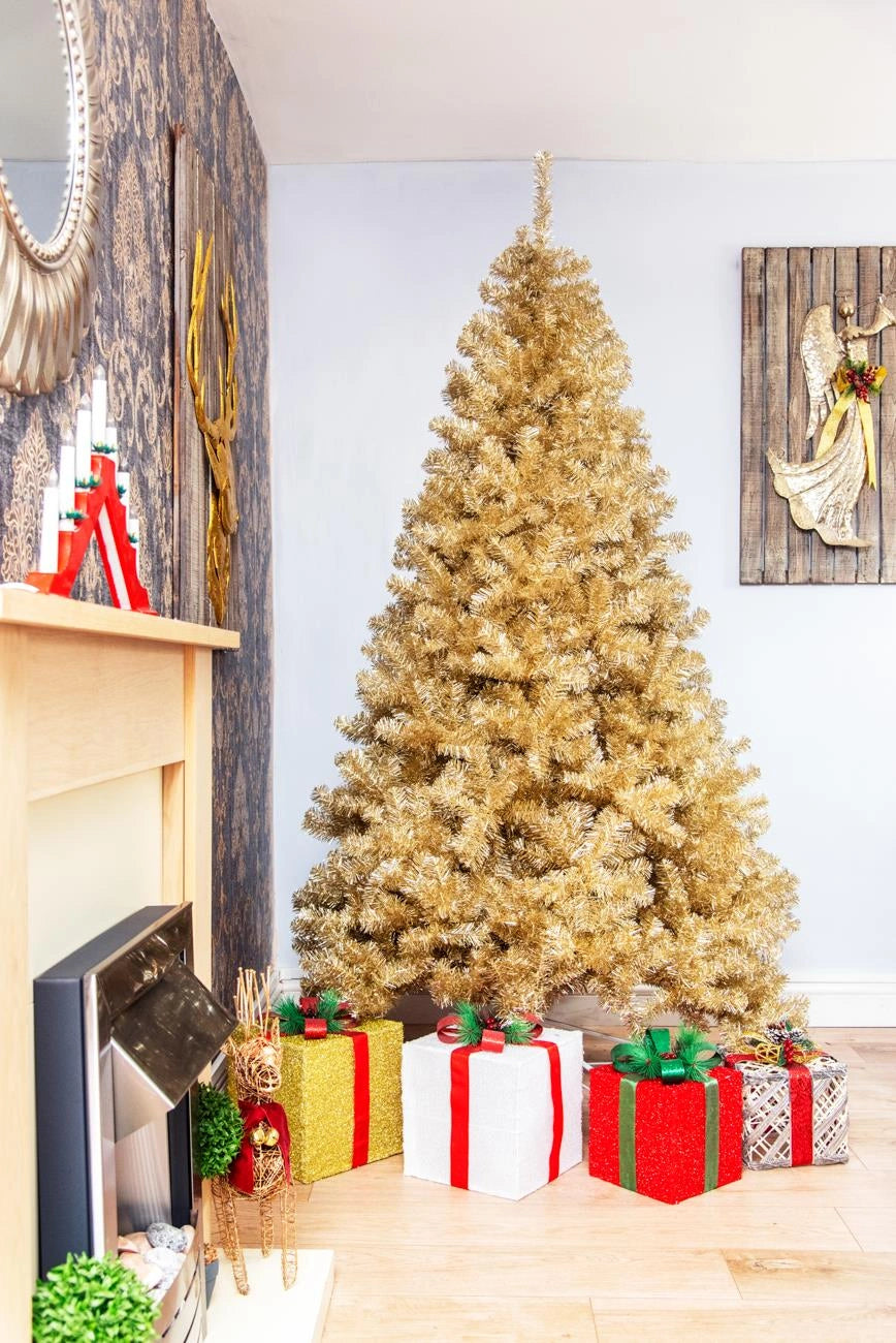 Champagne Gold Christmas Tree Artificial Bushy Tinsel Tip Xmas Home Decor 6FT UK