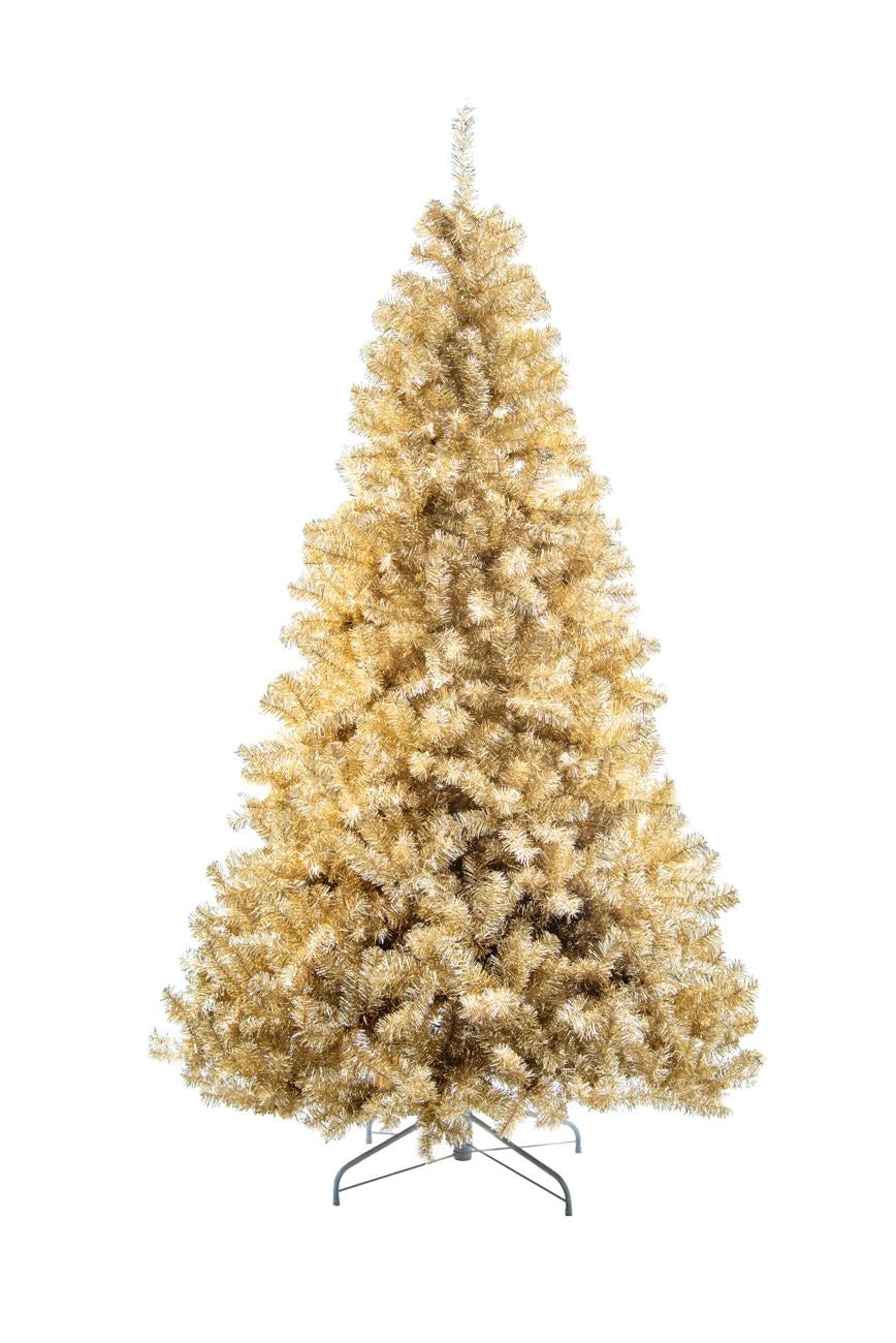 7Ft/2.1M Artificial Christmas Tree Champagne Gold Shiny Tinsel Tips Bushy Look Luxurious Hinged Branches Xmas Holiday Home Decorations