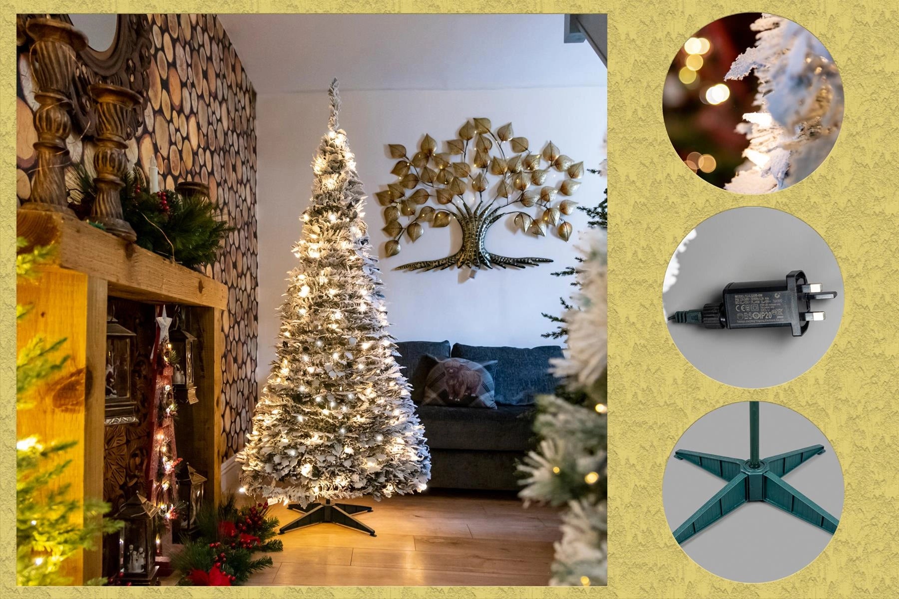 4FT Pre Lit Pop Up Christmas Tree LED Lights Decorated Snow Flocked Xmas Decor