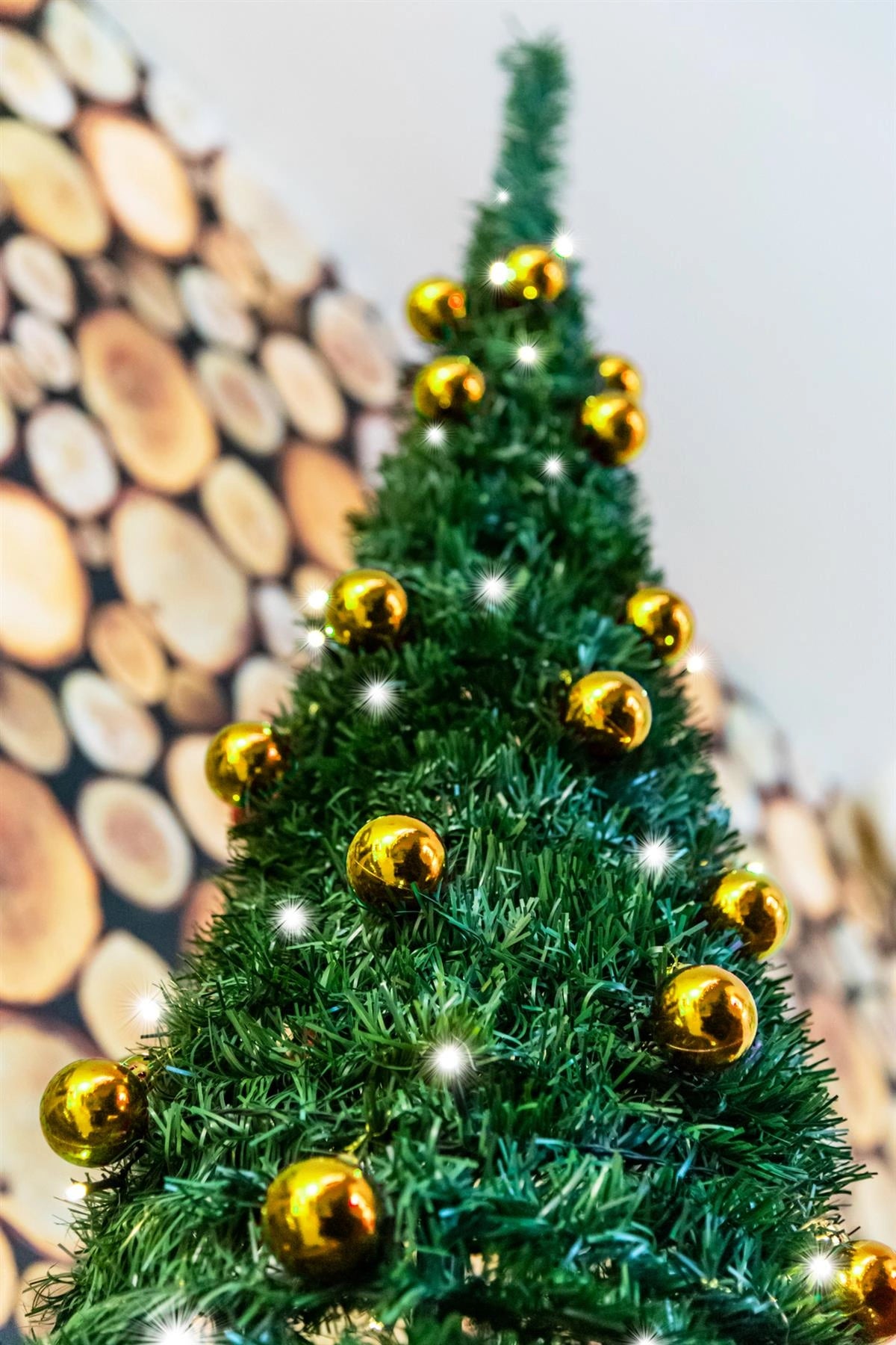 6FT Pop Up Christmas Tree Pre Lit Battery Operated LED Gold Baubles Xmas Decor