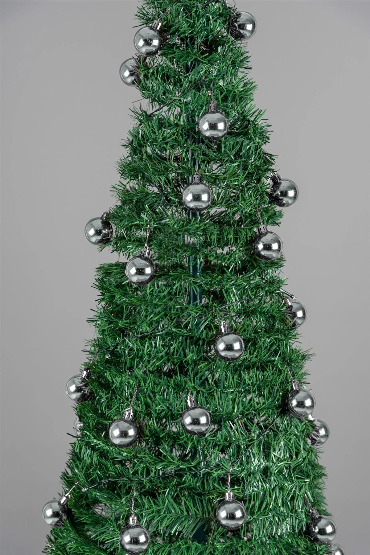 5FT Pop Up Christmas Tree Pre Lit Battery Operated LED Silver Baubles Xmas Decor