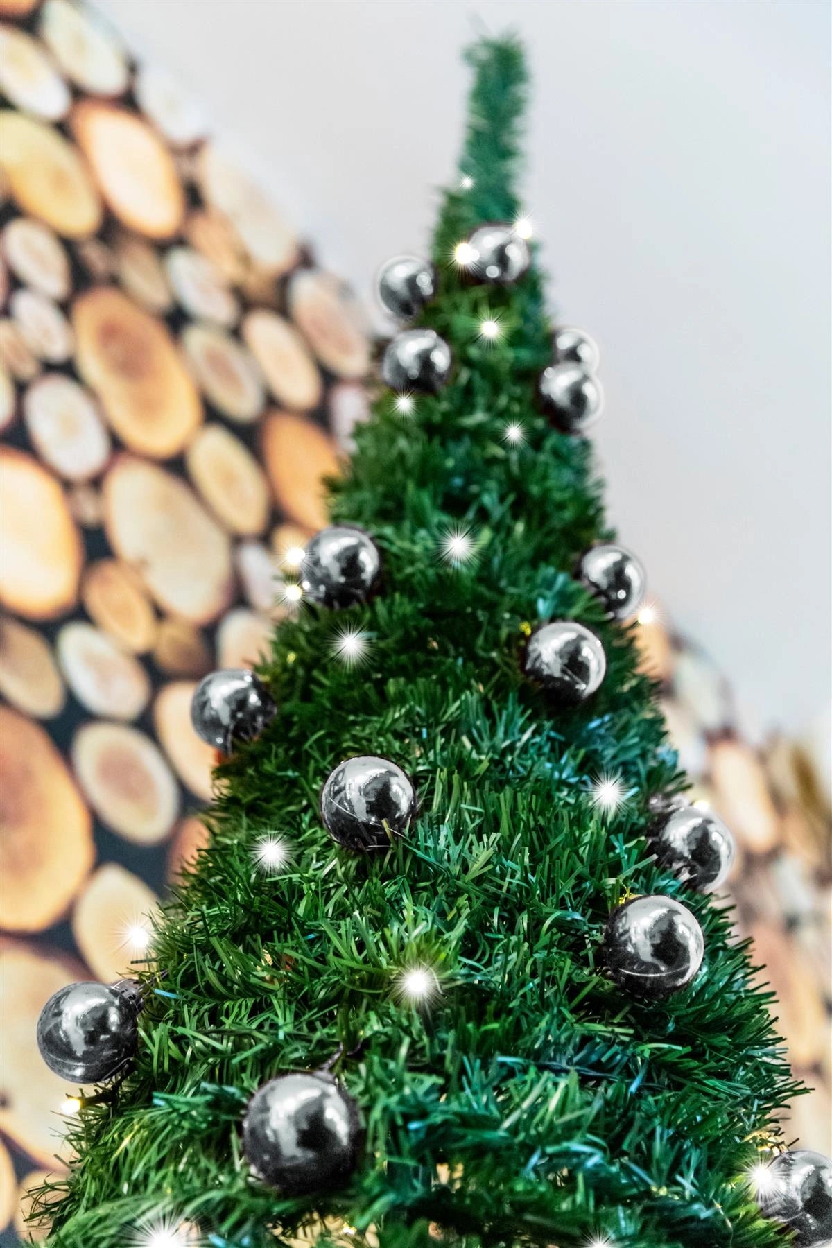 5FT Pop Up Christmas Tree Pre Lit Battery Operated LED Silver Baubles Xmas Decor