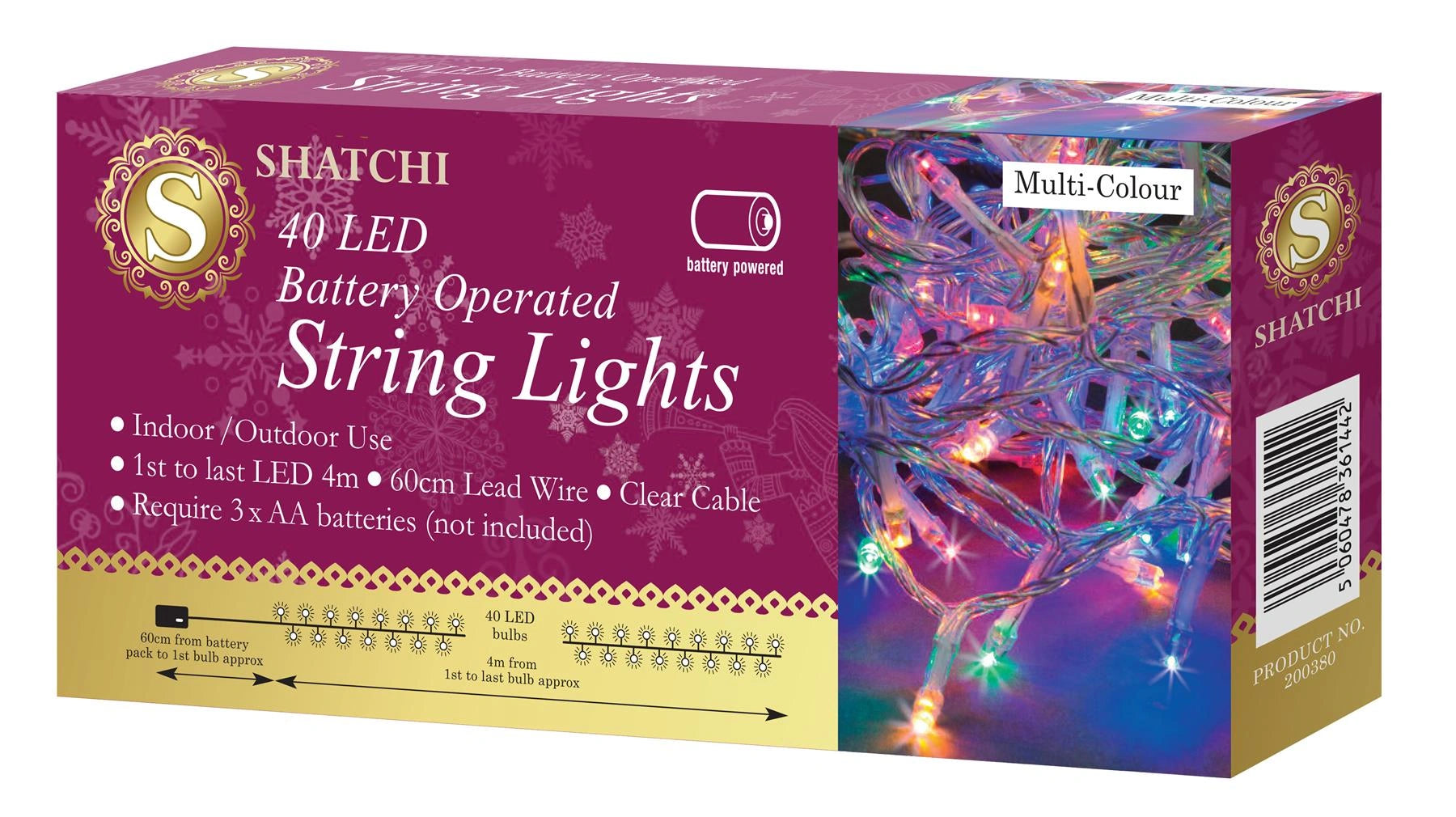Christmas Fairy Lights 40 LED String Battery Operated Xmas Window Home Decor
