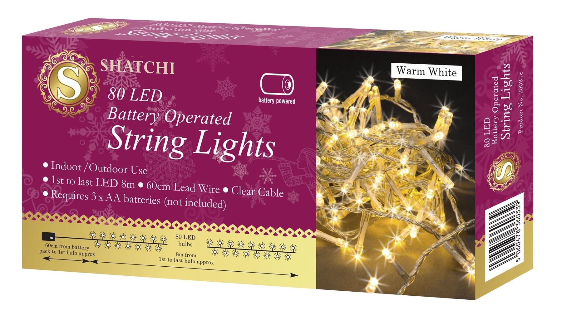 Christmas Fairy Light 80 LED String Battery Operated Indoor Xmas Home Decoration