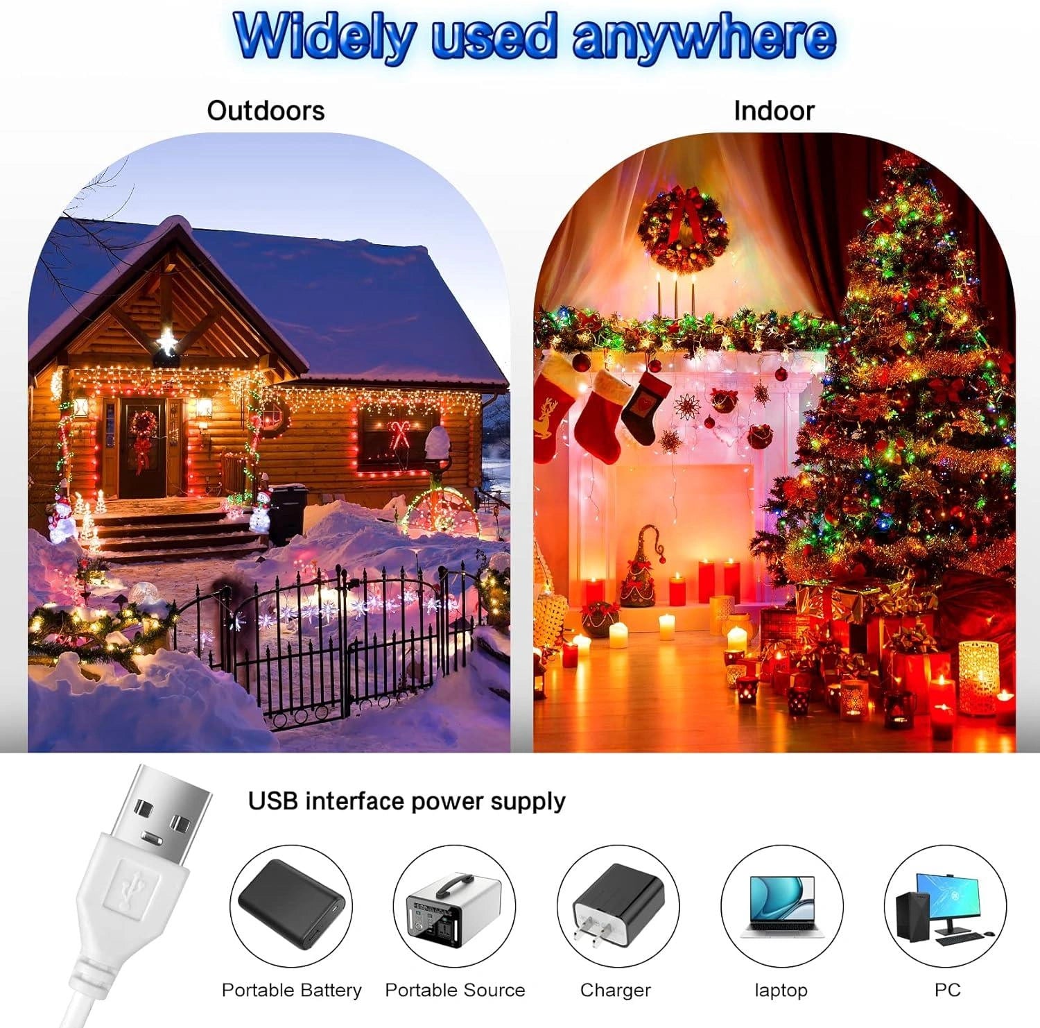 20M Christmas Decoration LED Strip Light Battery USB Operated Remote App Control