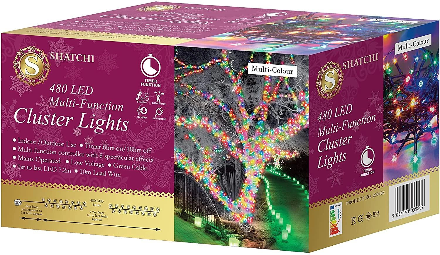 Christmas Fairy Lights 480 LED Cluster Indoor Outdoor Tree Home Xmas Decoration