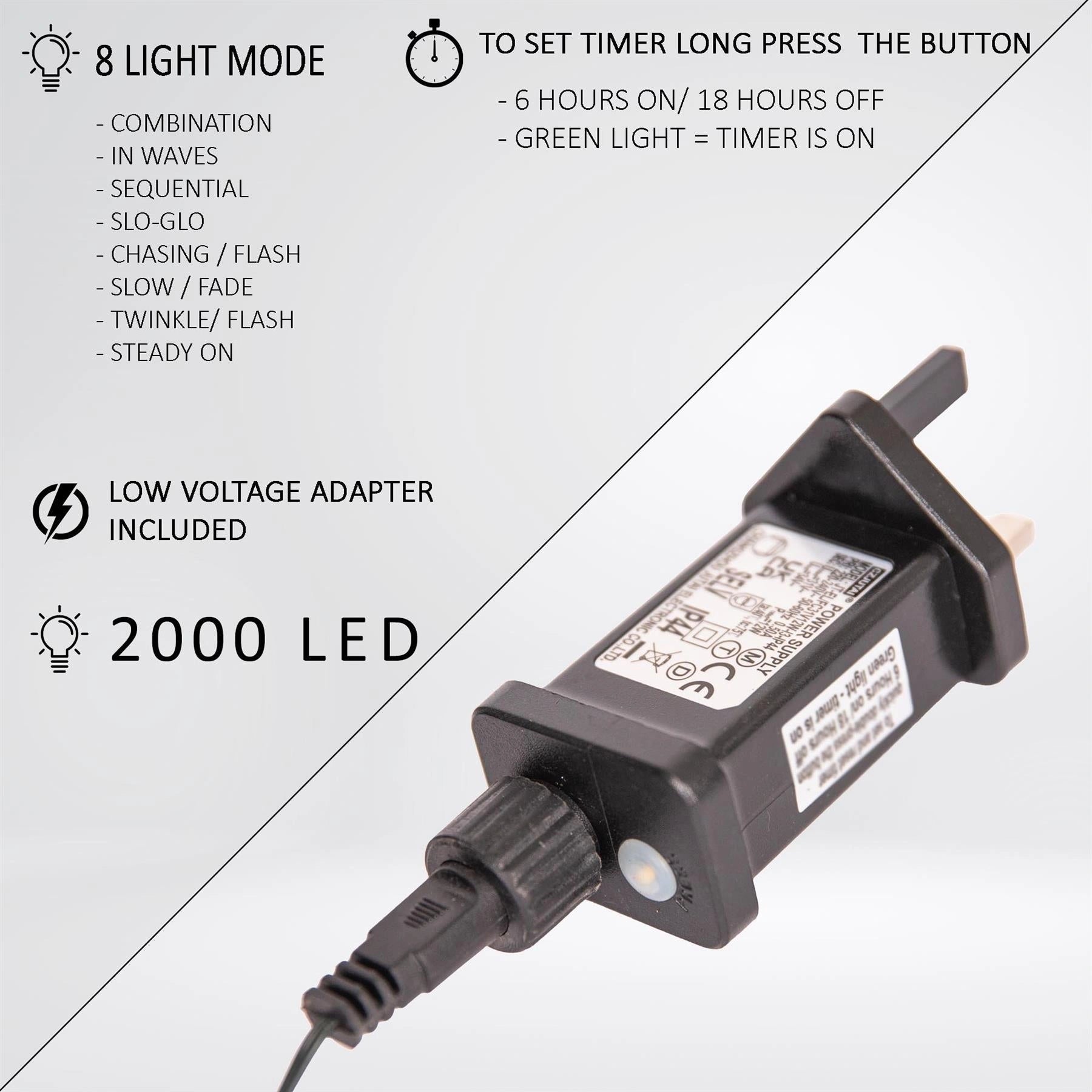 2000LED Light Christmas String Multifunction Mains Operated Xmas Tree Home Decor