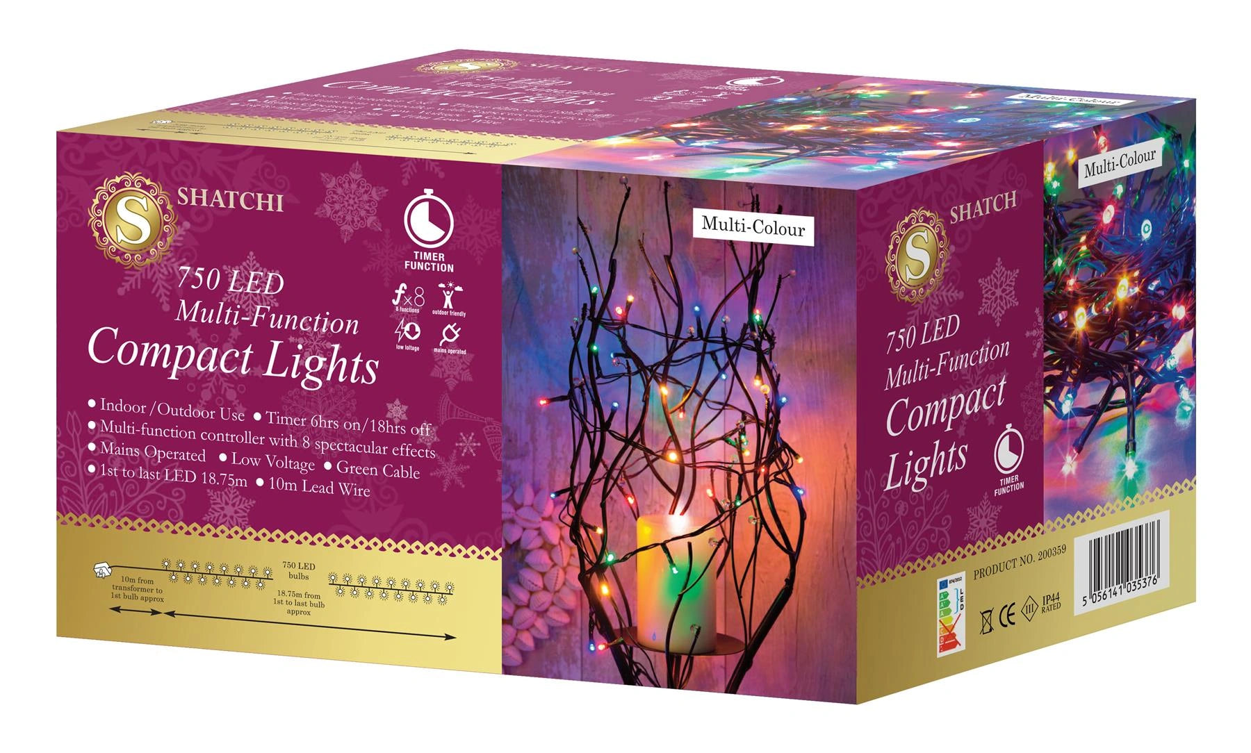 750 LED Compact Christmas Lights Mains String Multifunction Tree Home Xmas Decor