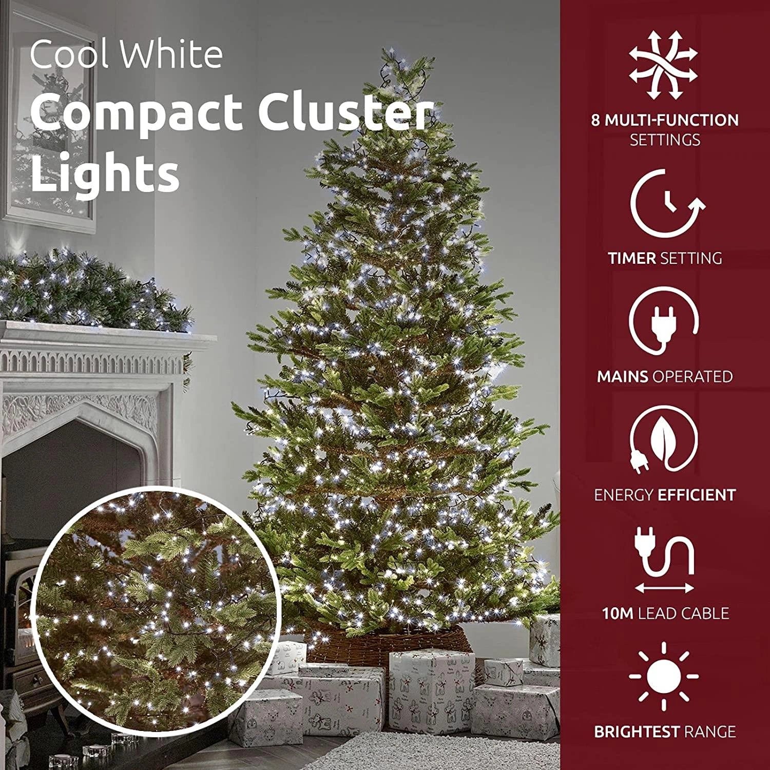 500 LED Compact Christmas Lights Mains String Multifunction Tree Home Xmas Decor