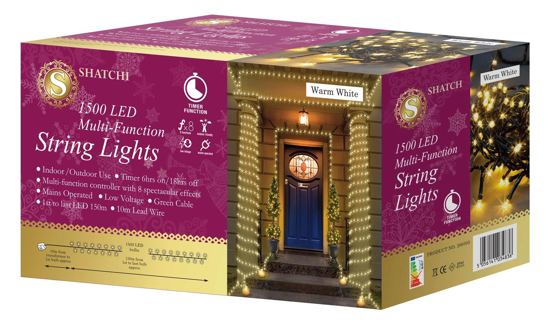 1500 LED Fairy Lights Christmas Outdoor Main Plug-In Xmas Home Garden Tree Decor