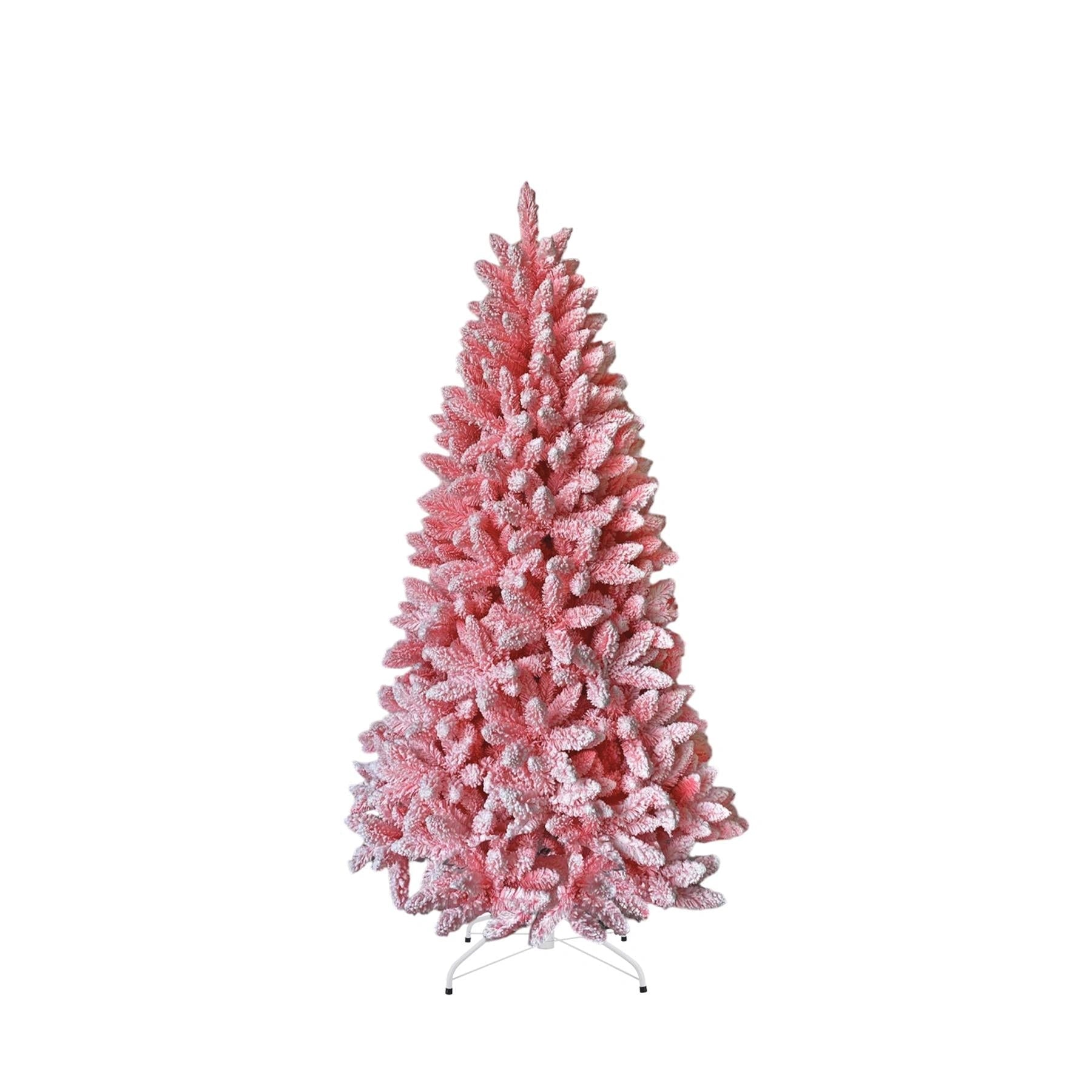 4Ft Christmas Tree Snow Flocked Pink Dusted Artificial Pine Holiday Home Decor