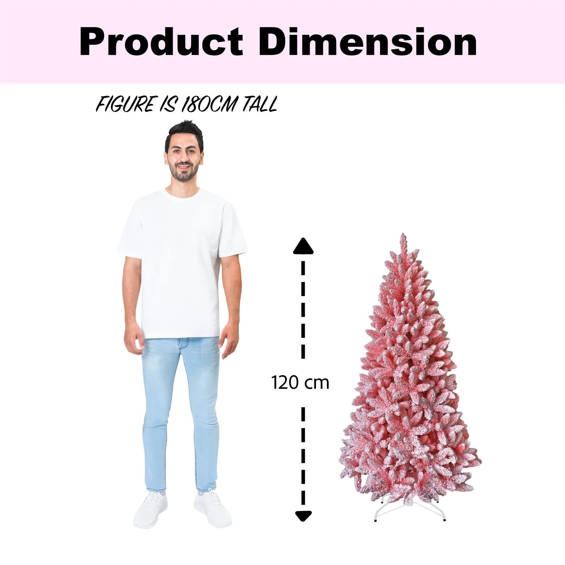 4Ft Christmas Tree Snow Flocked Pink Dusted Artificial Pine Holiday Home Decor