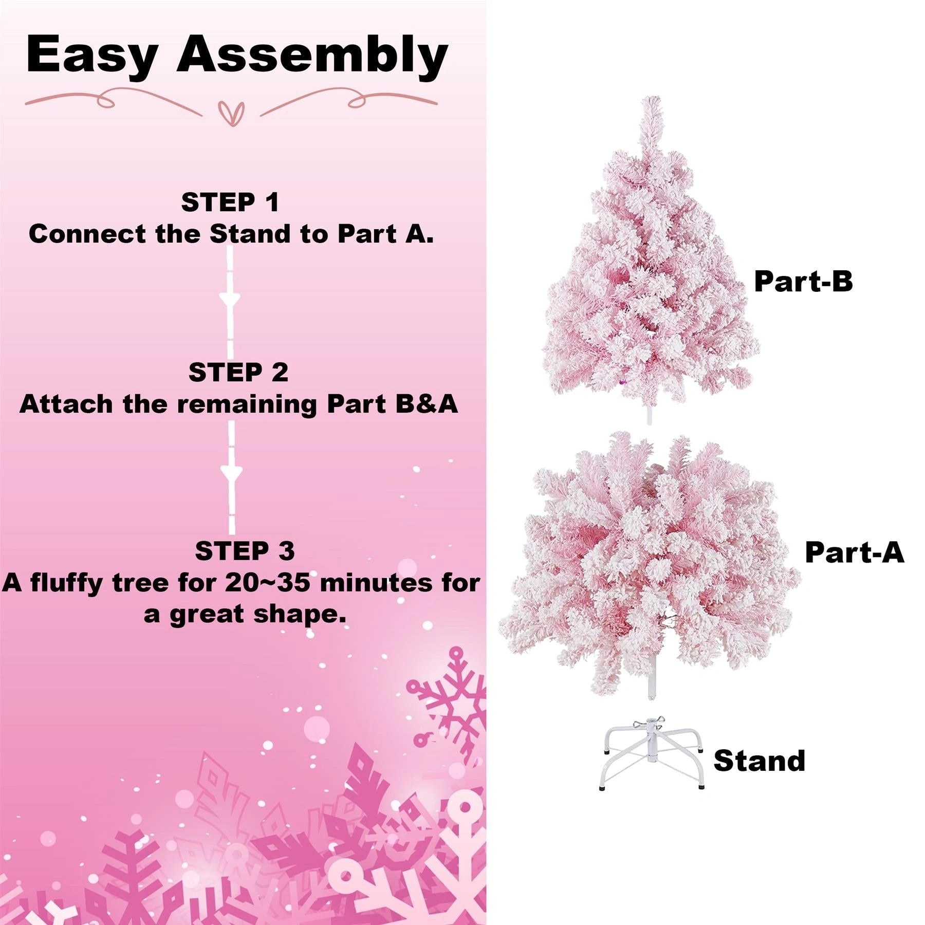 4Ft Christmas Tree Snow Flocked Pink Dusted Artificial Pine Holiday Home Decor