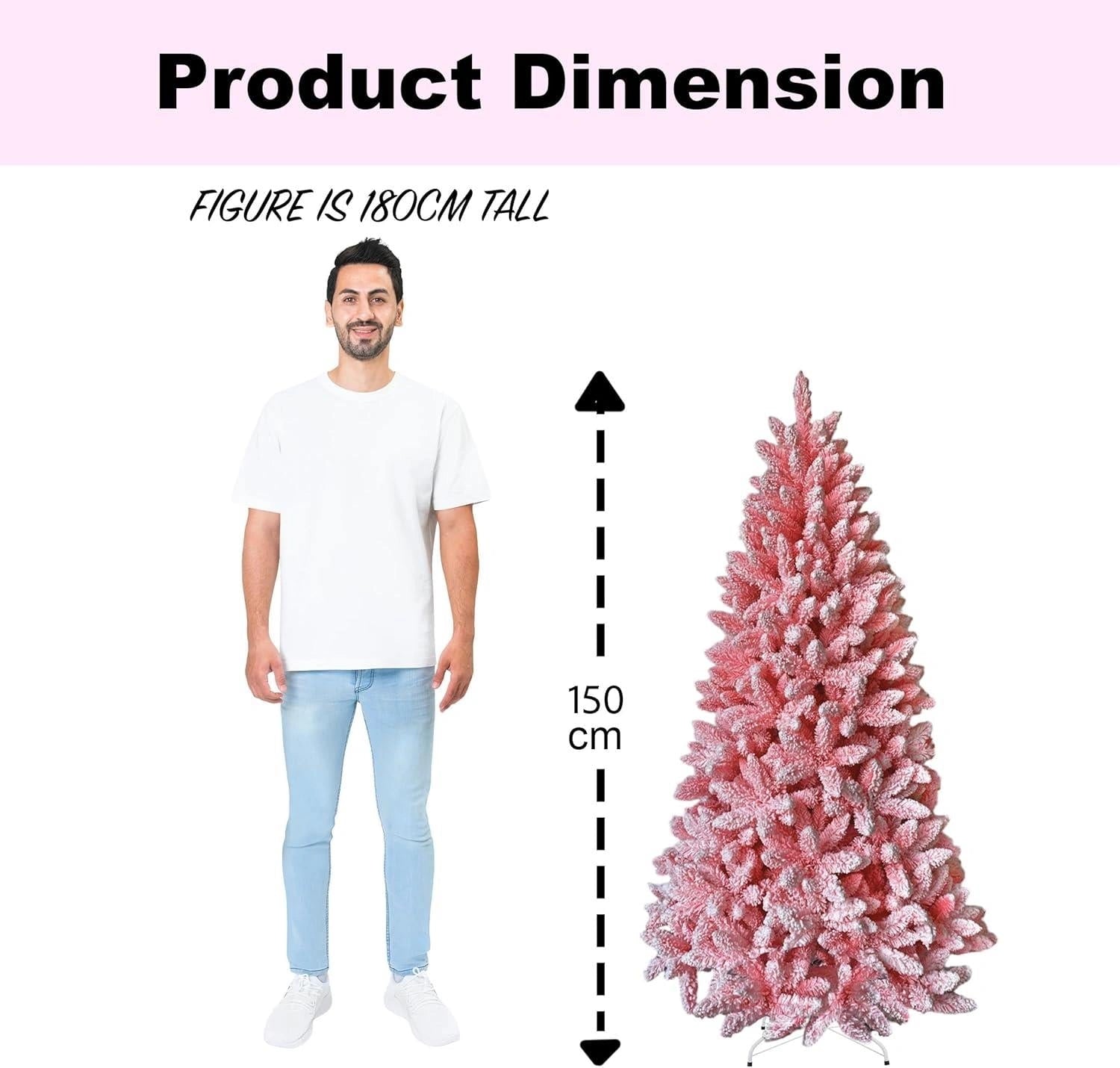 5Ft Christmas Tree Snow Flocked Pink Dusted Artificial Pine Holiday Home Decor