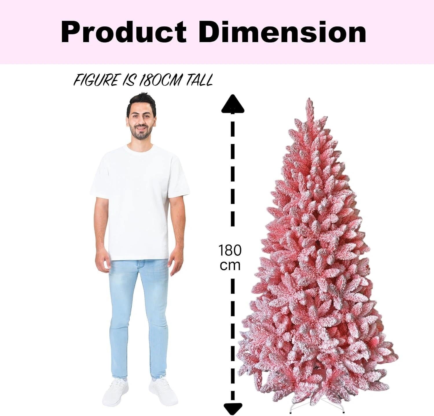 6Ft Christmas Tree Snow Flocked Pink Dusted Artificial Pine Holiday Home Decor