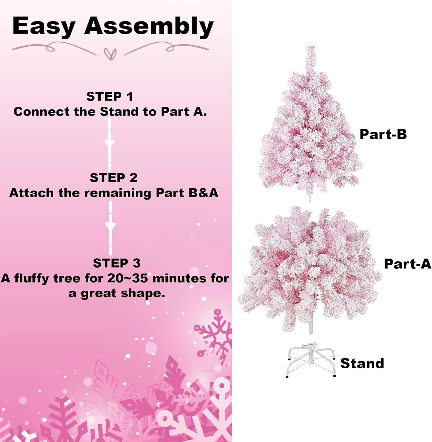 6Ft Christmas Tree Snow Flocked Pink Dusted Artificial Pine Holiday Home Decor