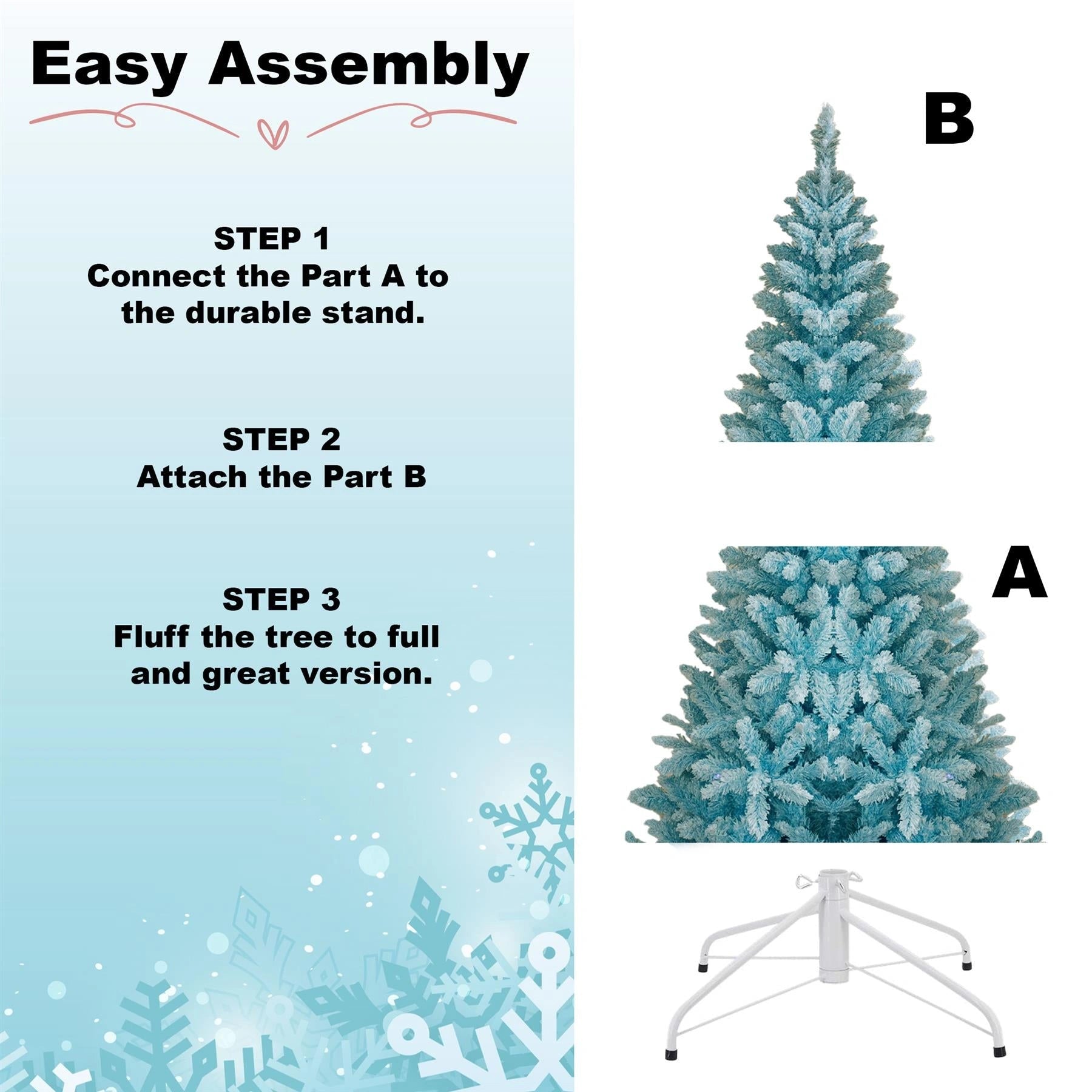 4Ft Christmas Tree Snow Flocked Blue Dusted Artificial Pine Holiday Home Decor