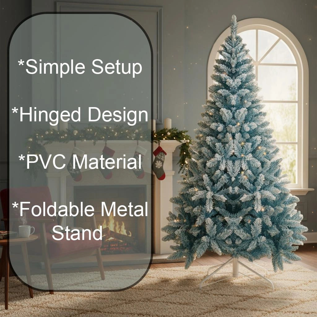 6Ft Christmas Tree Snow Flocked Blue Dusted Artificial Pine Holiday Home Decor