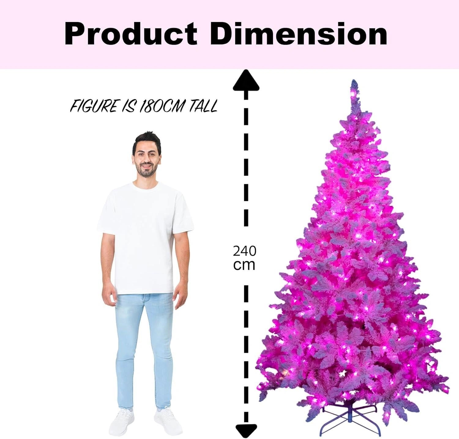 4Ft Christmas Tree Prelit Snow Flock Pink LED Artificial Pine Holiday Home Decor