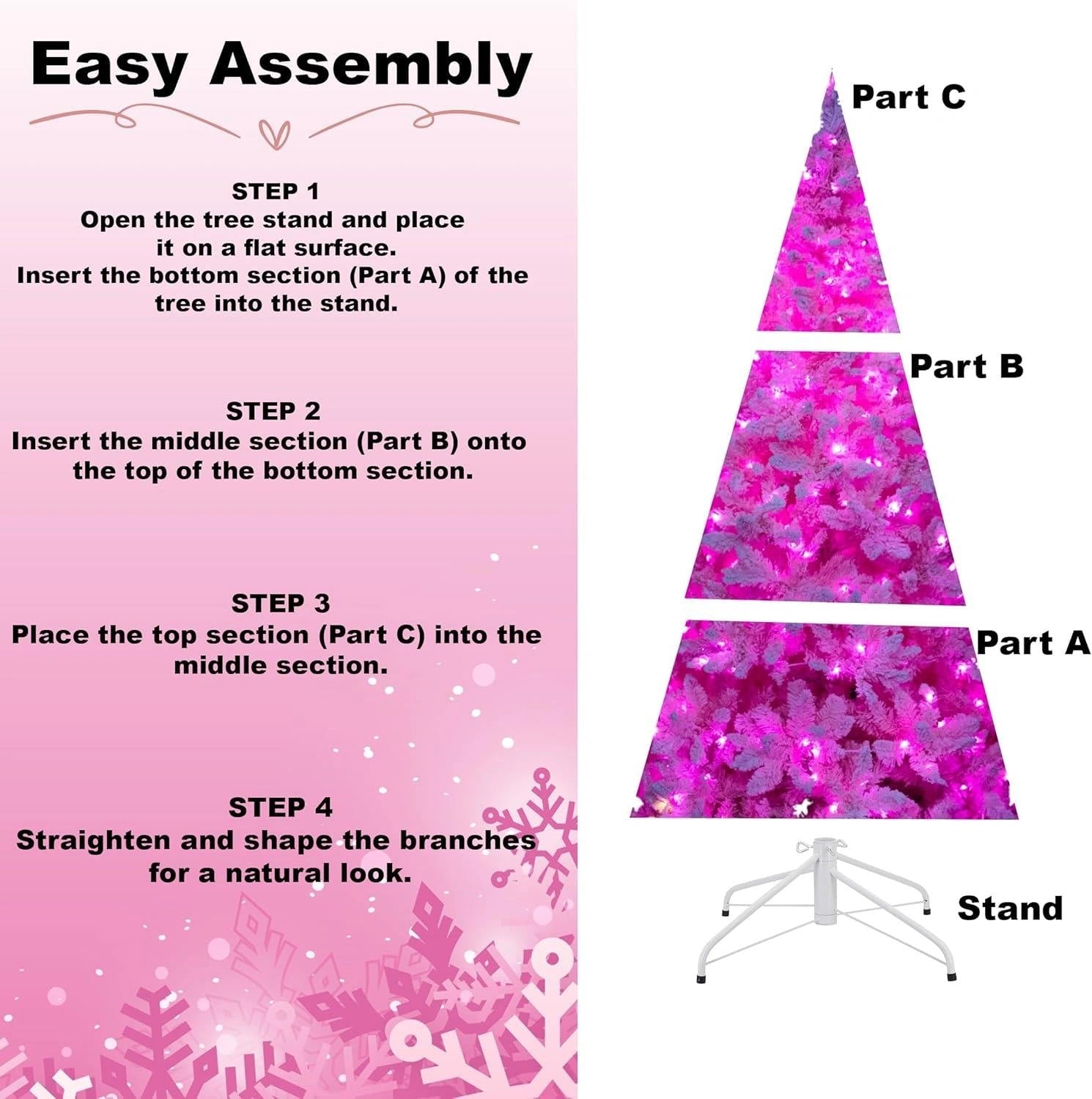 4Ft Christmas Tree Prelit Snow Flock Pink LED Artificial Pine Holiday Home Decor