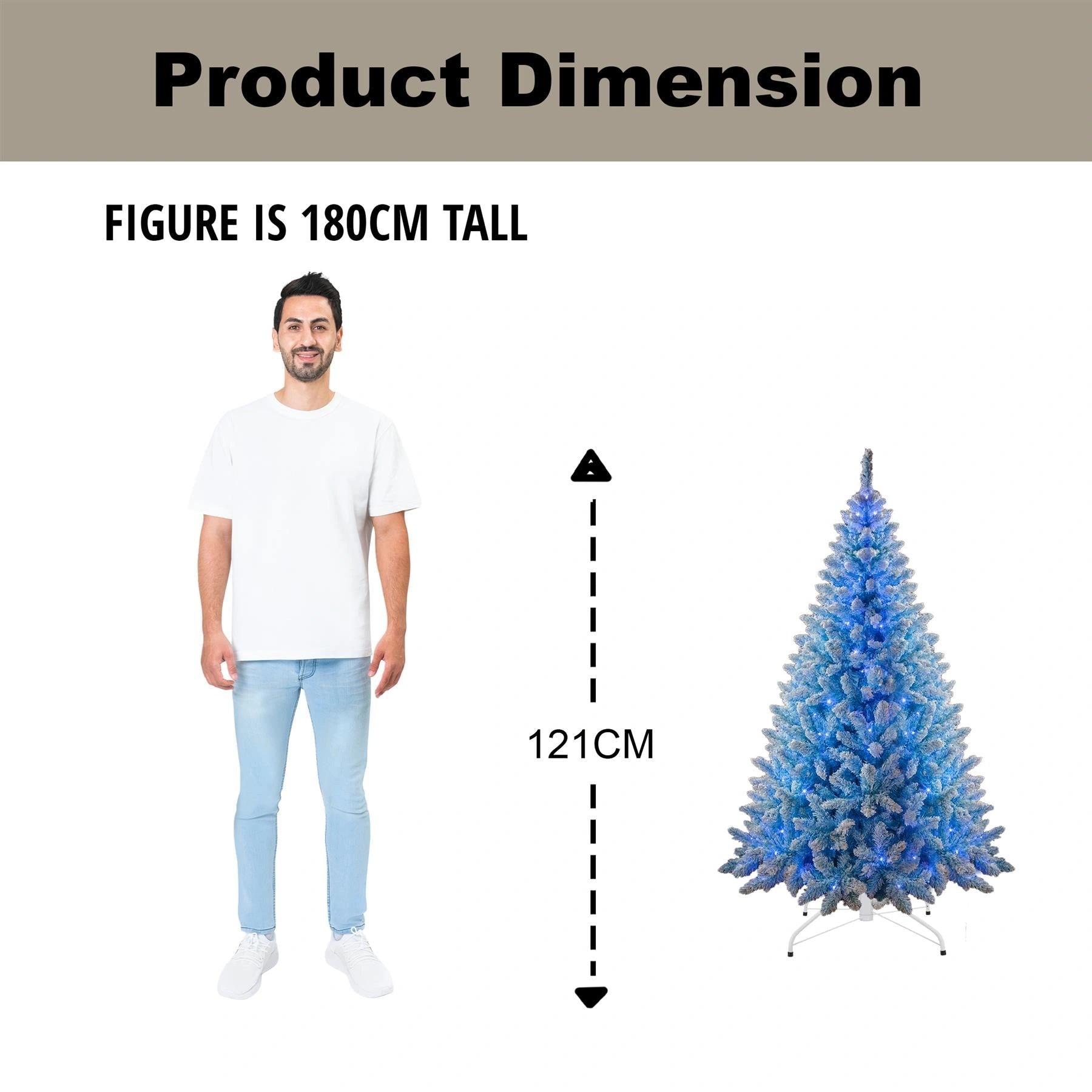 4Ft Christmas Tree Prelit Snow Flock Blue LED Artificial Pine Holiday Home Decor