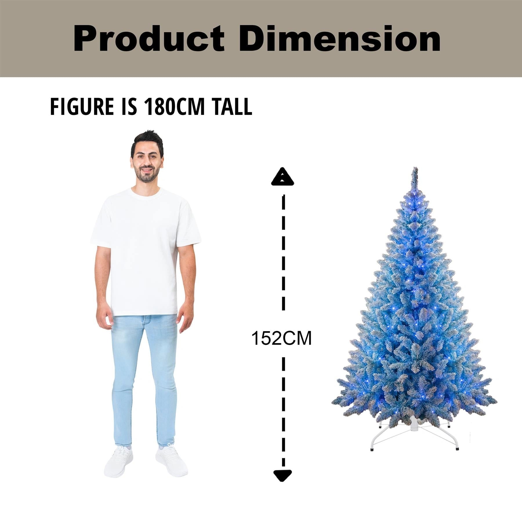 5Ft Christmas Tree Prelit Snow Flock Blue LED Artificial Pine Holiday Home Decor