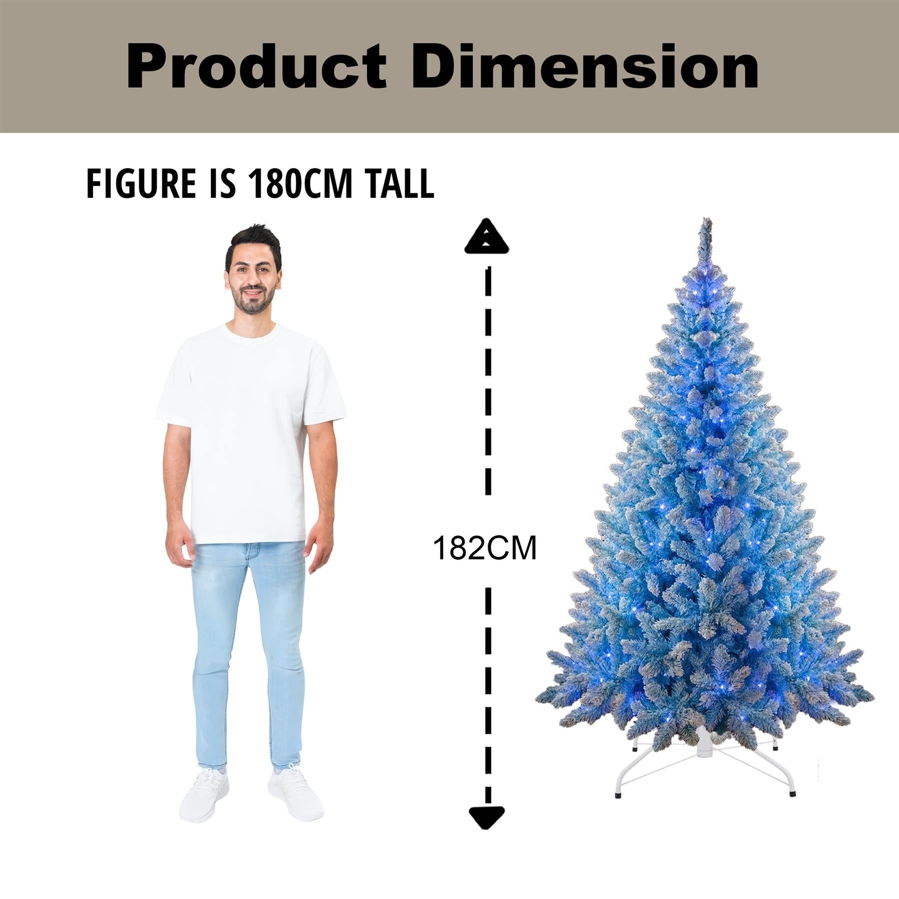 6Ft Christmas Tree Prelit Snow Flock Blue LED Artificial Pine Holiday Home Decor
