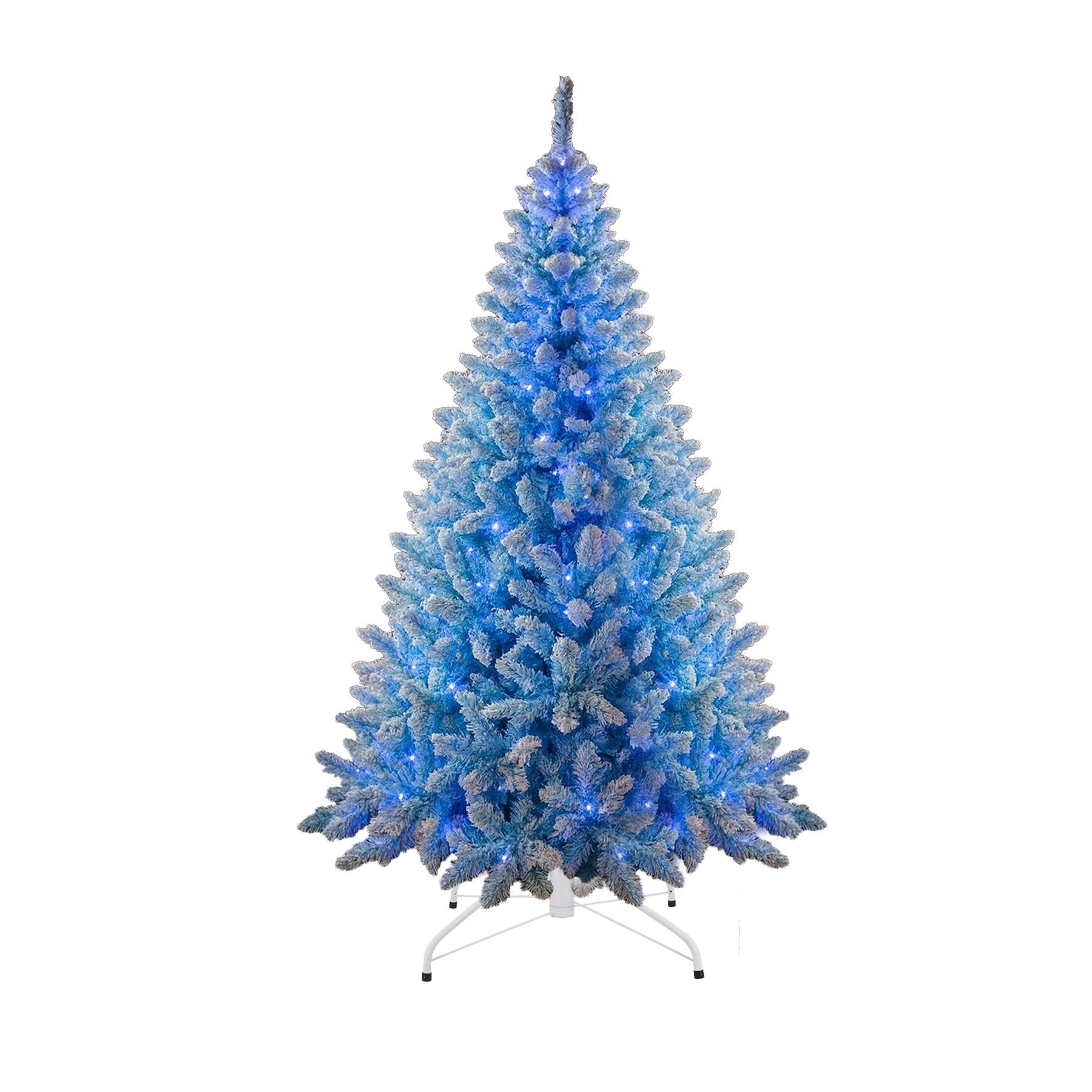 7Ft Christmas Tree Prelit Snow Flock Blue LED Artificial Pine Holiday Home Decor