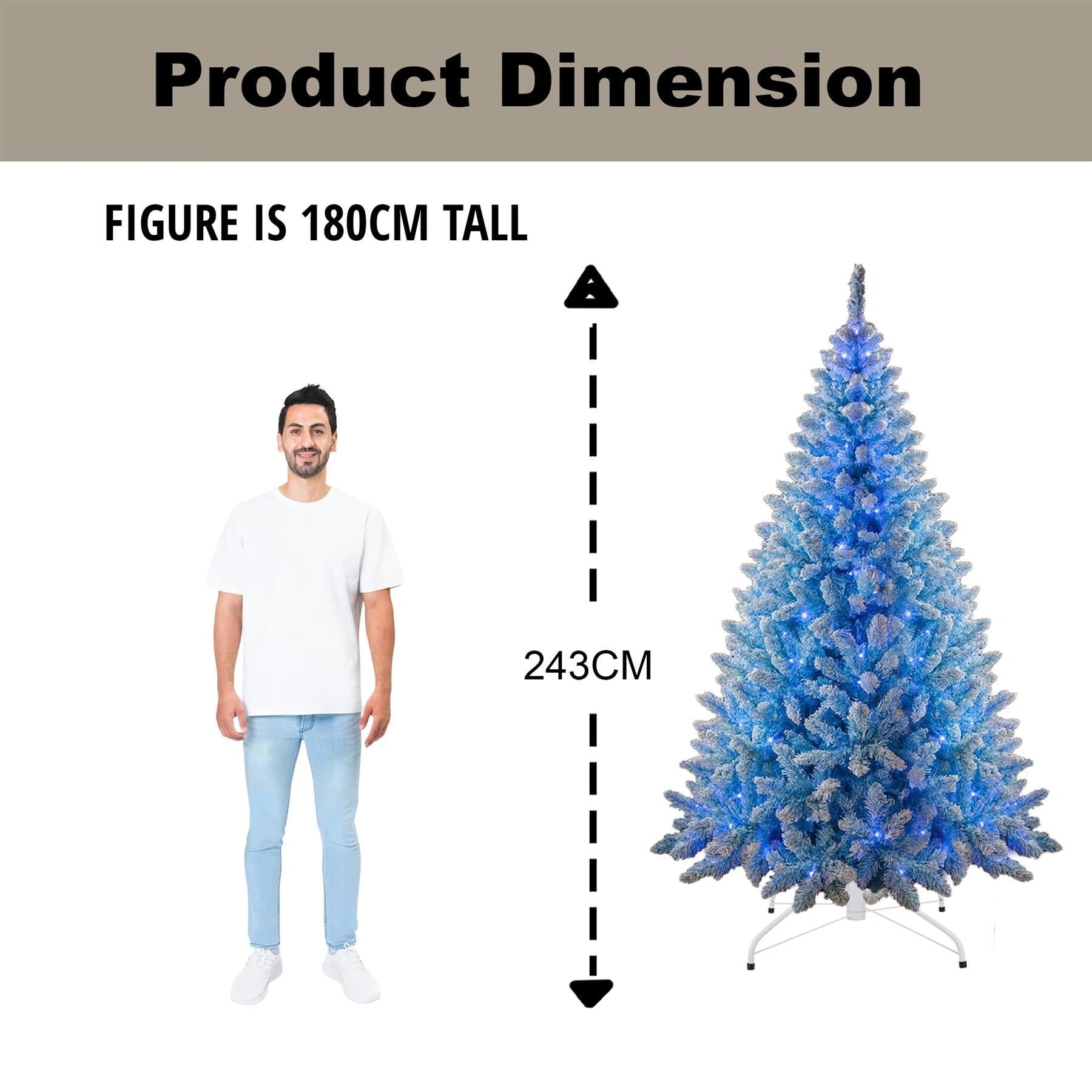 8Ft Christmas Tree Prelit Snow Flock Blue LED Artificial Pine Holiday Home Decor