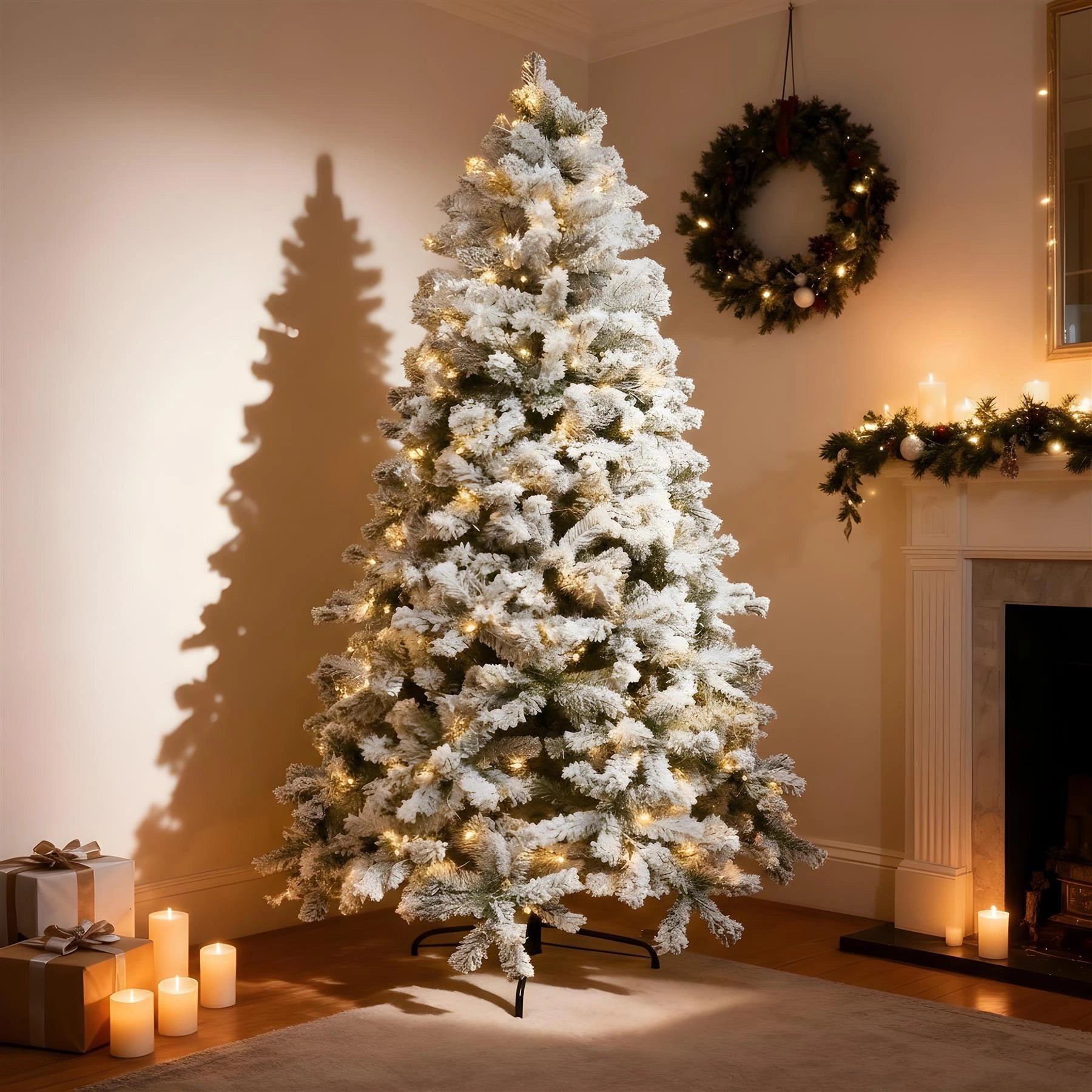 5FT Prelit Christmas Tree Green Artificial Snowy Yukon Pine LED Light Xmas Decor