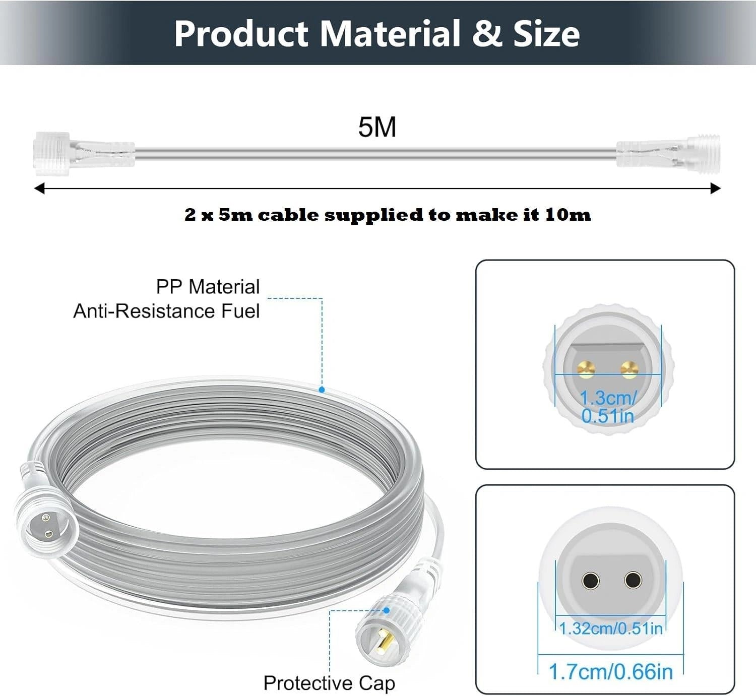 10M Extension Cable 2Pin LED Connector G40 Globe Outdoor Festoon Christmas Light