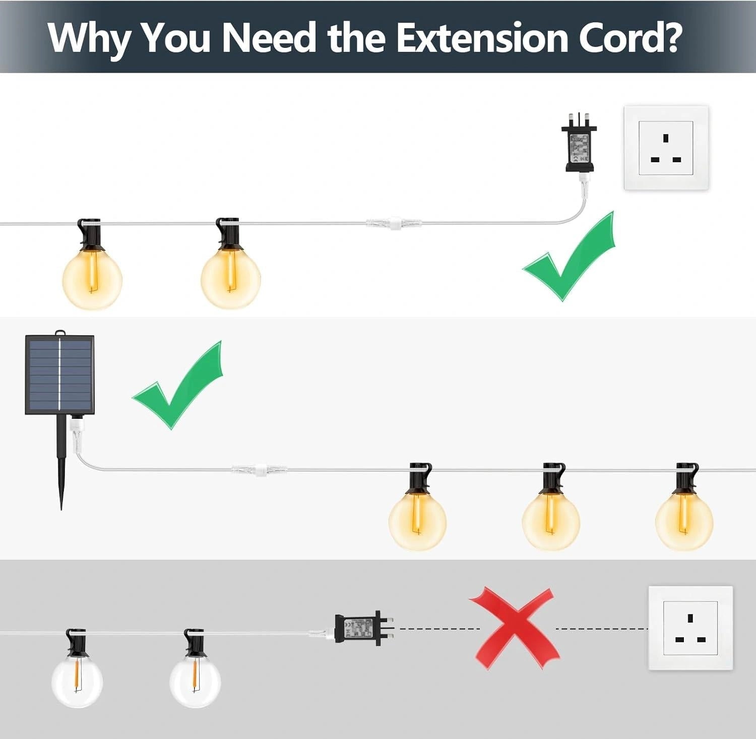 10M Extension Cable 2Pin LED Connector G40 Globe Outdoor Festoon Christmas Light