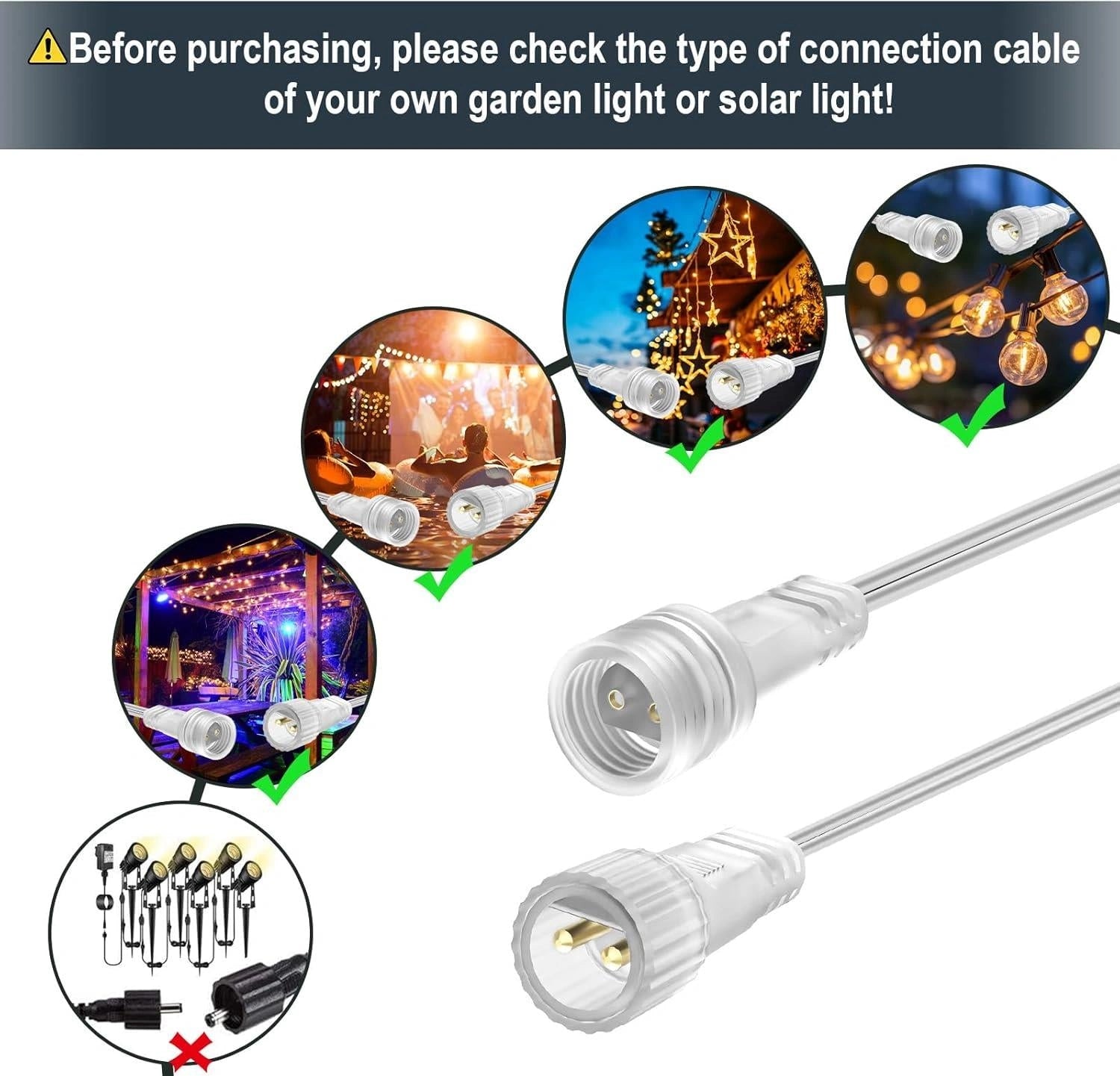 10M Extension Cable 2Pin LED Connector G40 Globe Outdoor Festoon Christmas Light