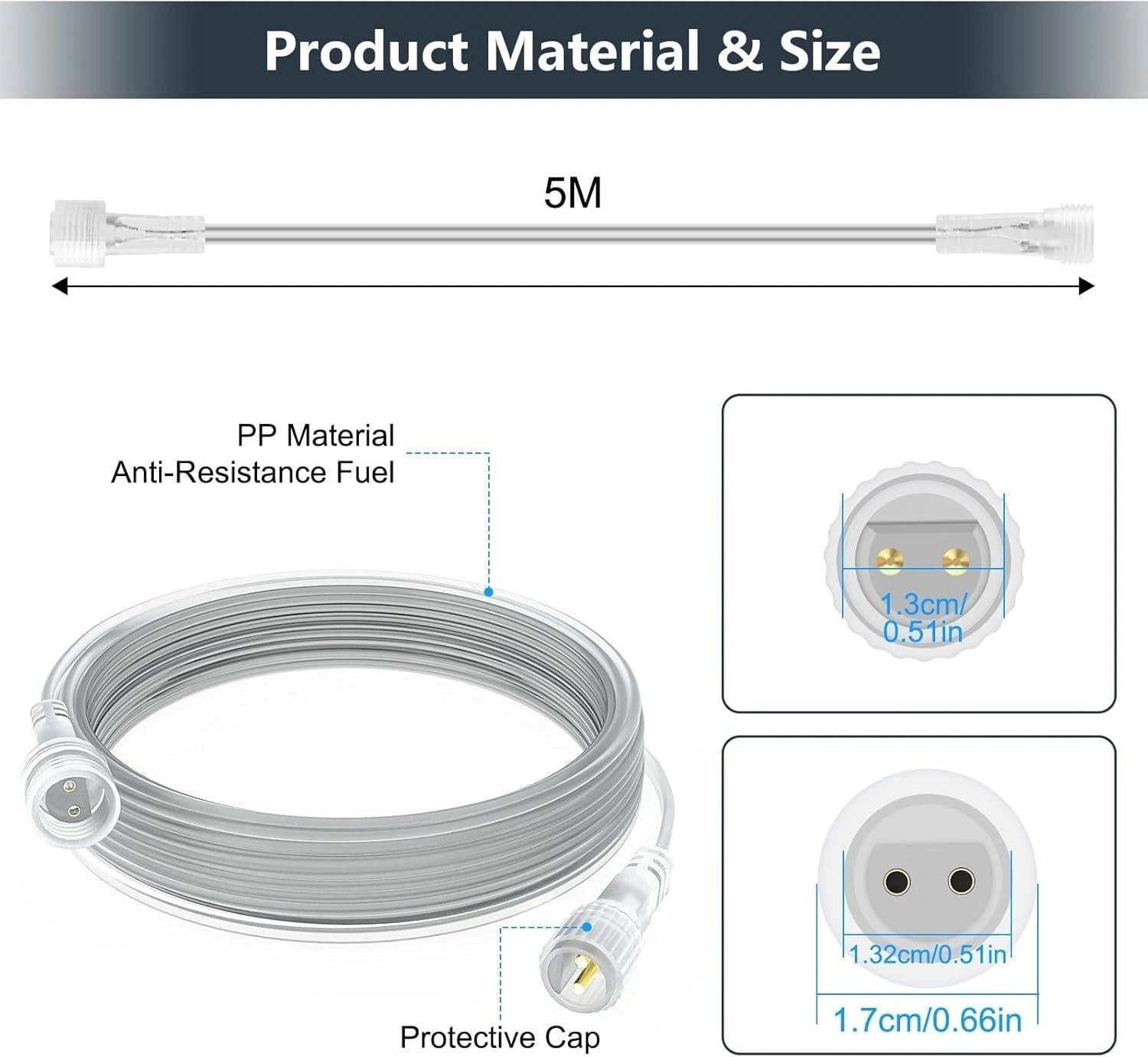5M Extension Cable 2 Pin LED Connector G40 Globe Outdoor Festoon Christmas Light