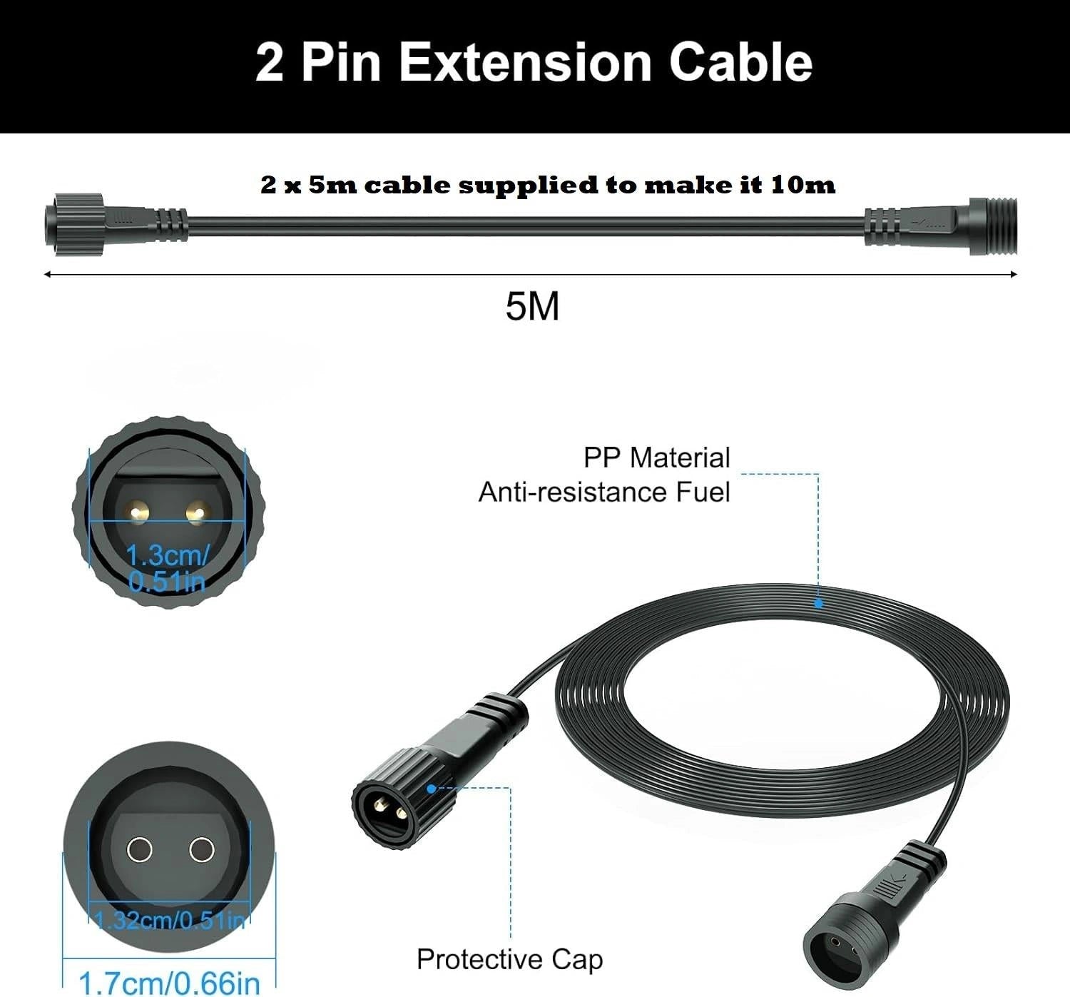 10M Extension Cable 2Pin LED Connector G40 Globe Outdoor Festoon Christmas Light