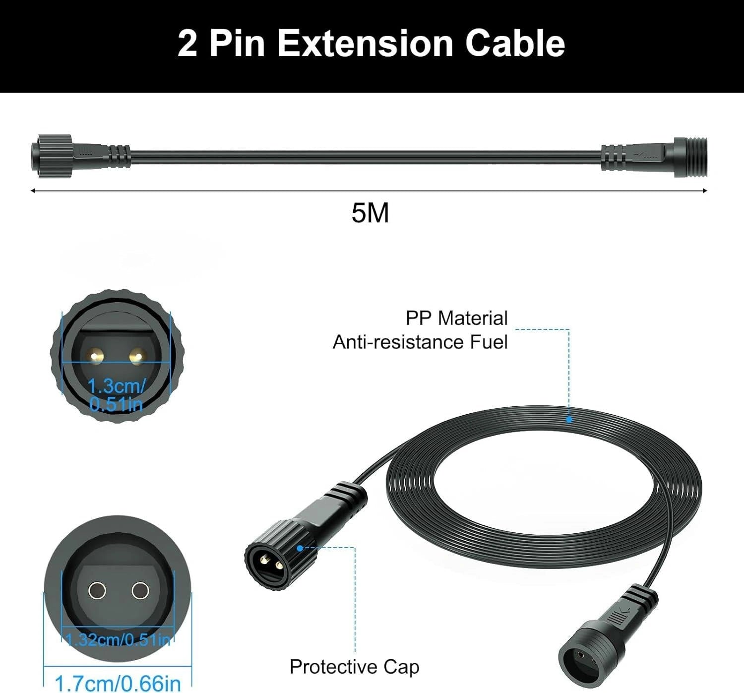 5M Extension Cable 2 Pin LED Connector G40 Globe Outdoor Festoon Christmas Light