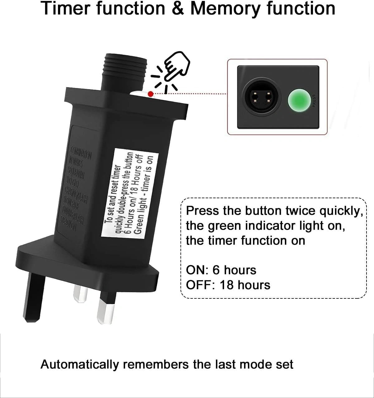 Transformer Plug for Christmas Lights 31v/6W Adapter with Timer Function, 8 Light Modes, Memory Function, IP44