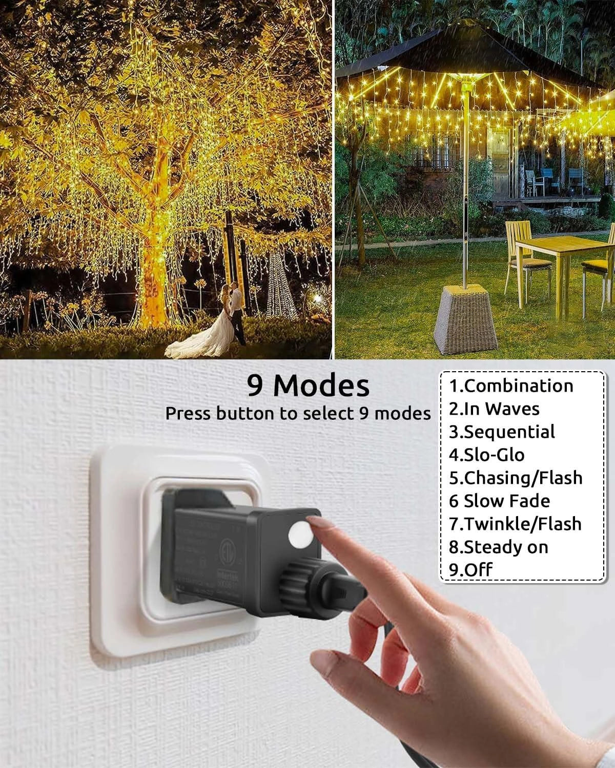 Transformer Plug for Christmas Lights 31v/9W Adapter with Timer Function, 8 Light Modes, Memory Function, IP44