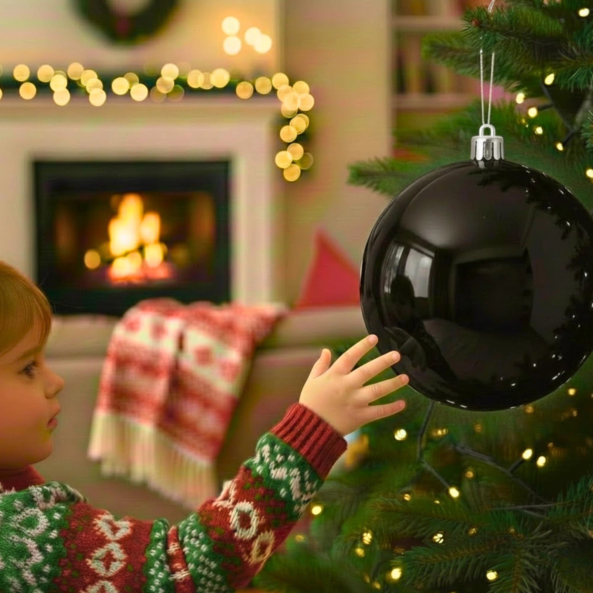 20cm Black Shatterproof Christmas Bauble – Glossy Festive Hanging Decoration