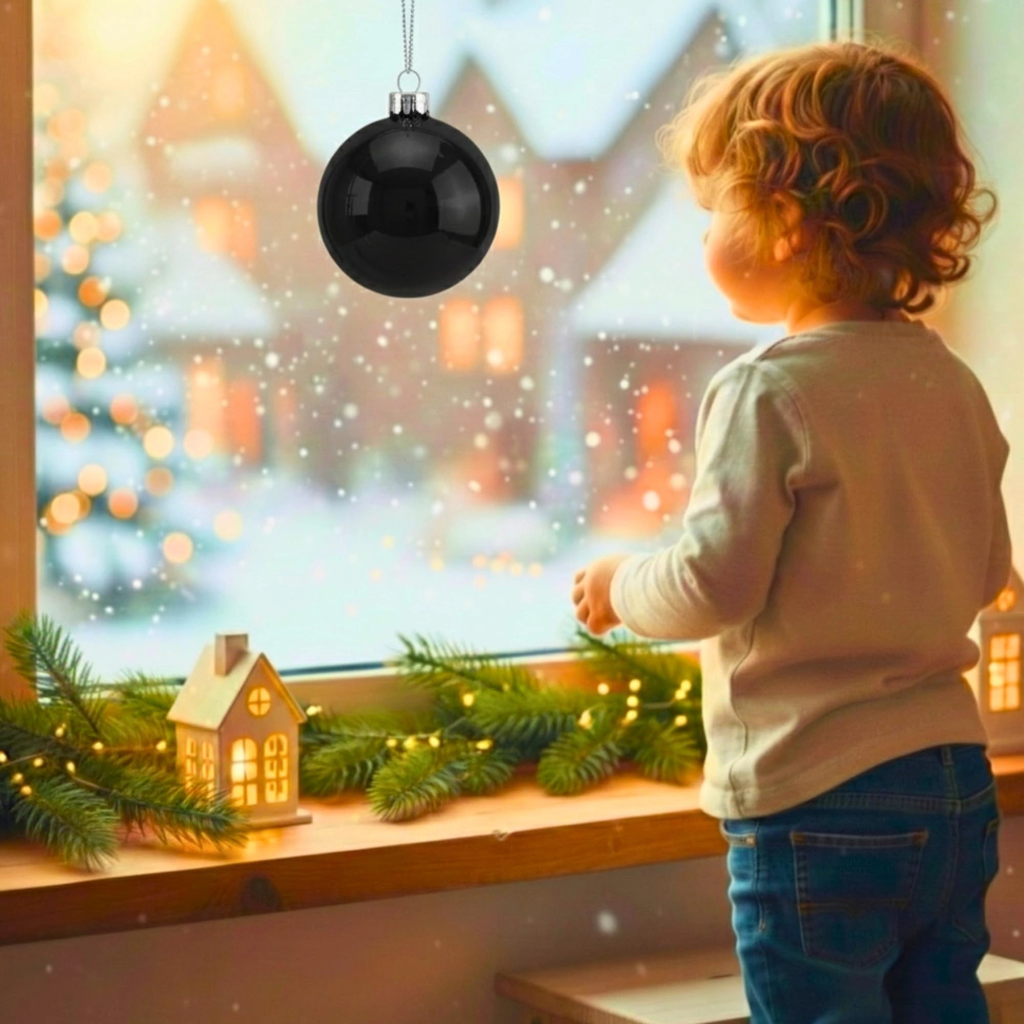 20cm Black Shatterproof Christmas Bauble – Glossy Festive Hanging Decoration