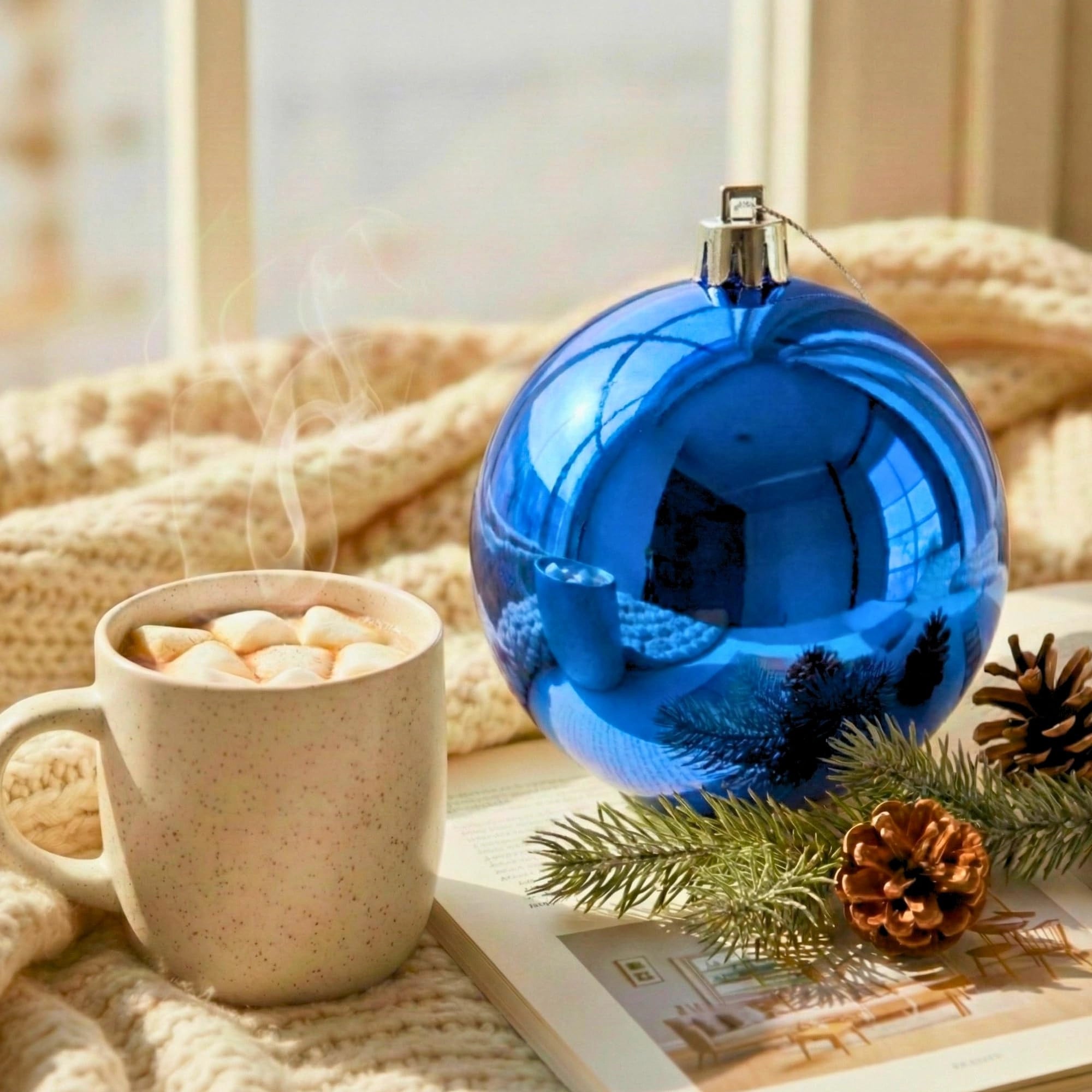 20cm Dark Blue Shatterproof Christmas Bauble – Glossy Festive Hanging Decoration