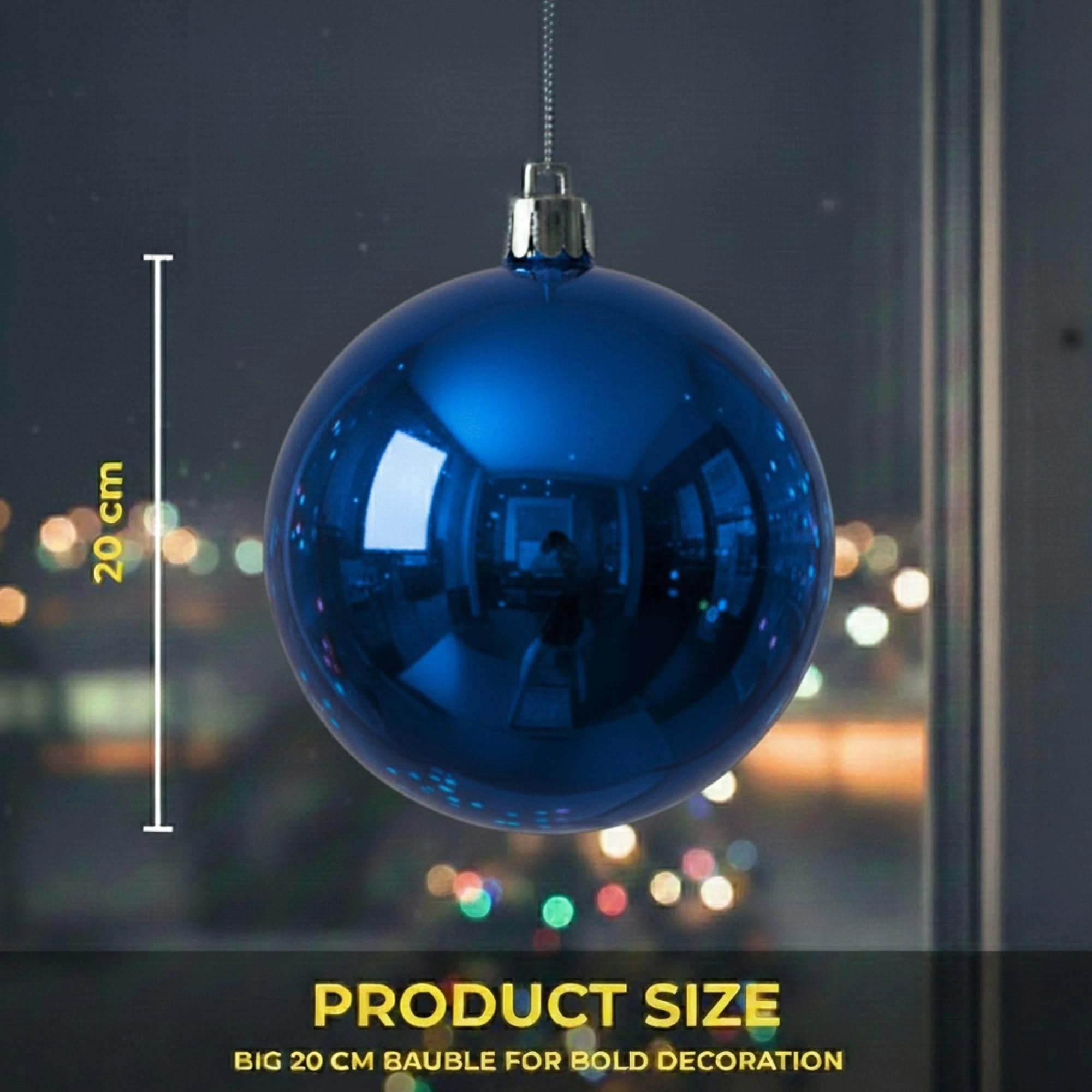 20cm Dark Blue Shatterproof Christmas Bauble – Glossy Festive Hanging Decoration