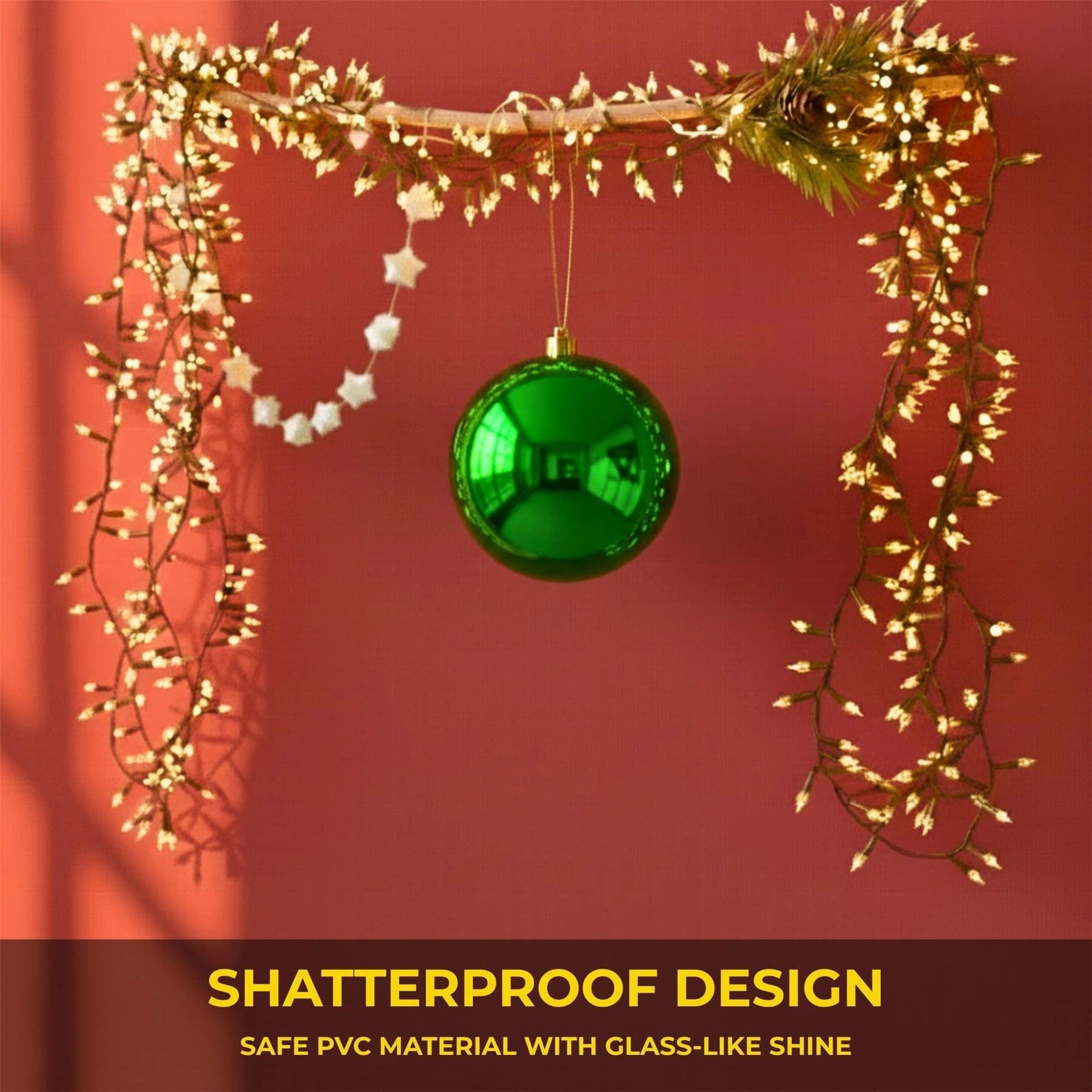 20cm Dark Green Shatterproof Christmas Bauble – Glossy Festive Hanging Decoration