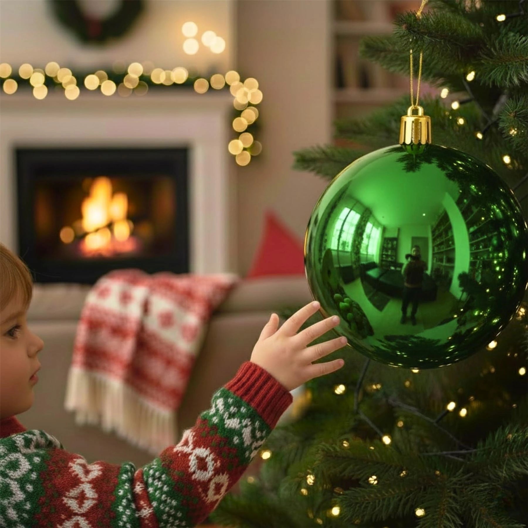 20cm Dark Green Shatterproof Christmas Bauble – Glossy Festive Hanging Decoration